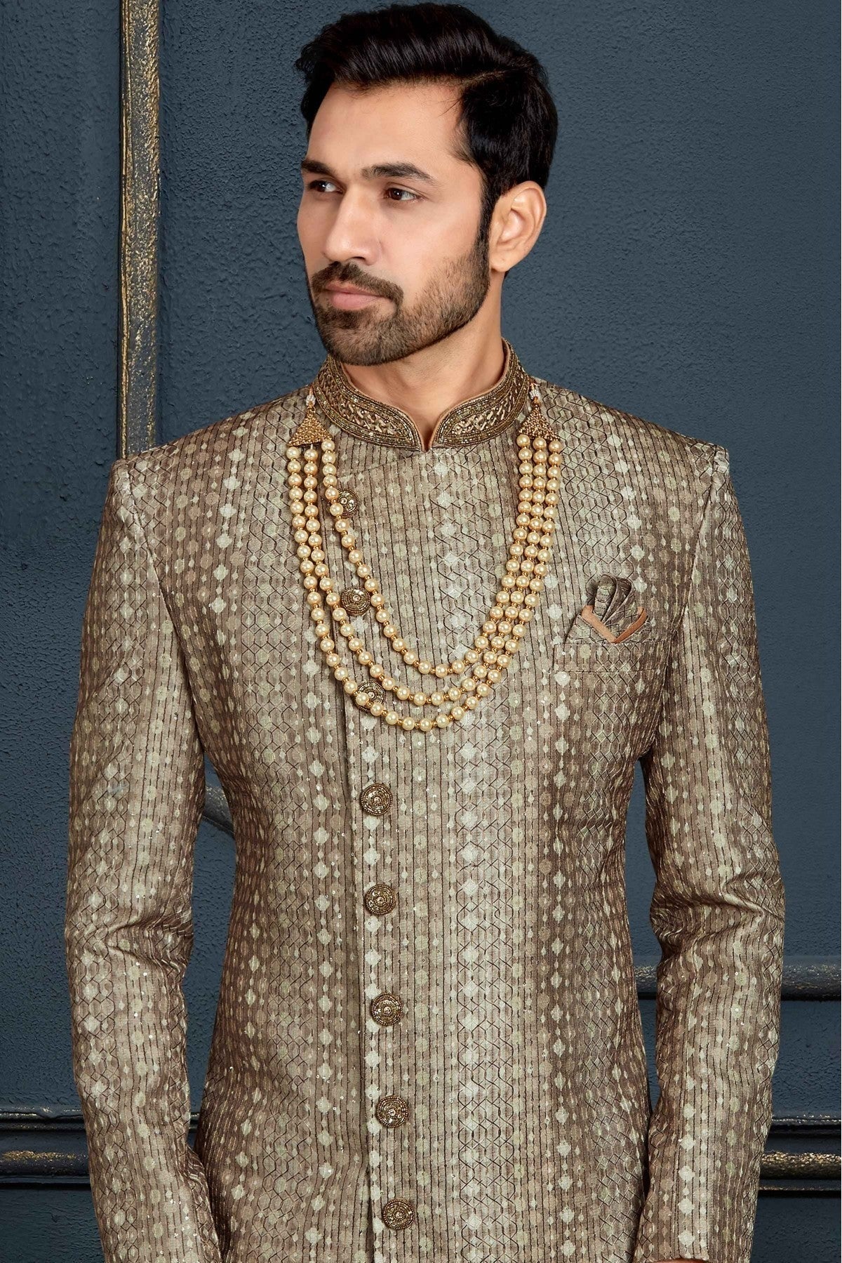 Multicolour Banarasi Jacquard Sherwani SH1040378 A