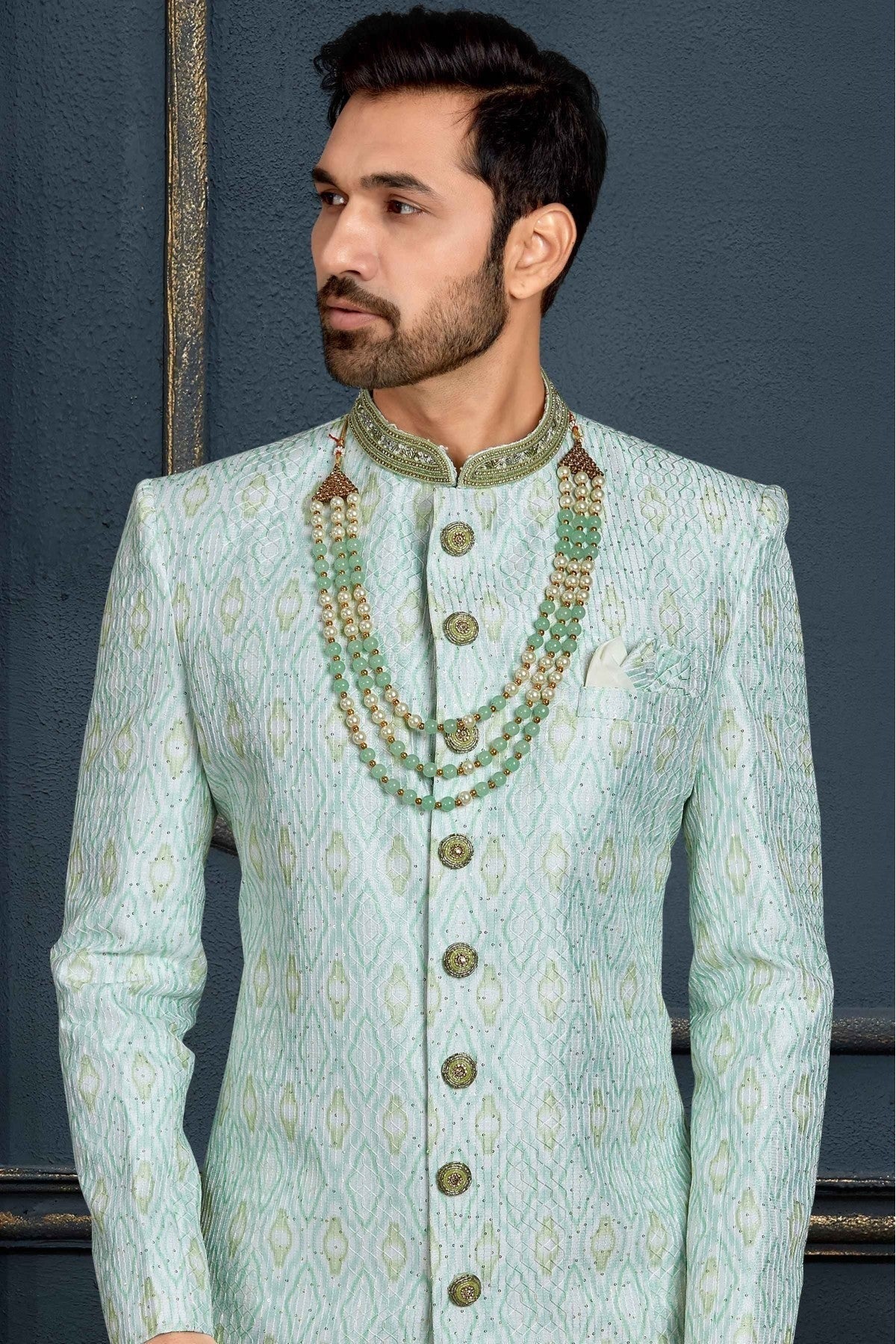 Multicolour Banarasi Jacquard Sherwani SH1040382 A