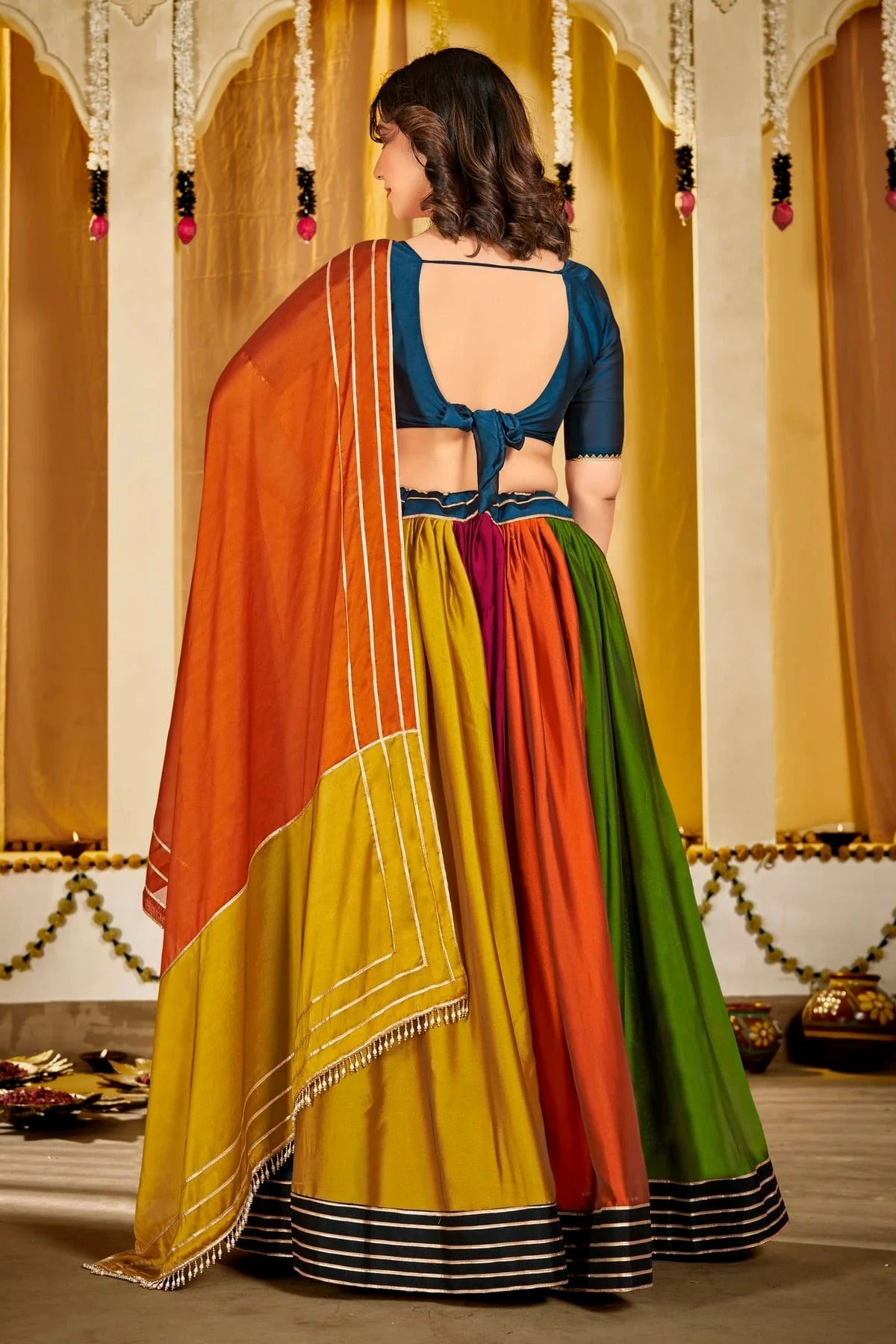 Multicolour Colour Embroidery Work Rangoli Silk Navratri Lehenga LD1170024 A