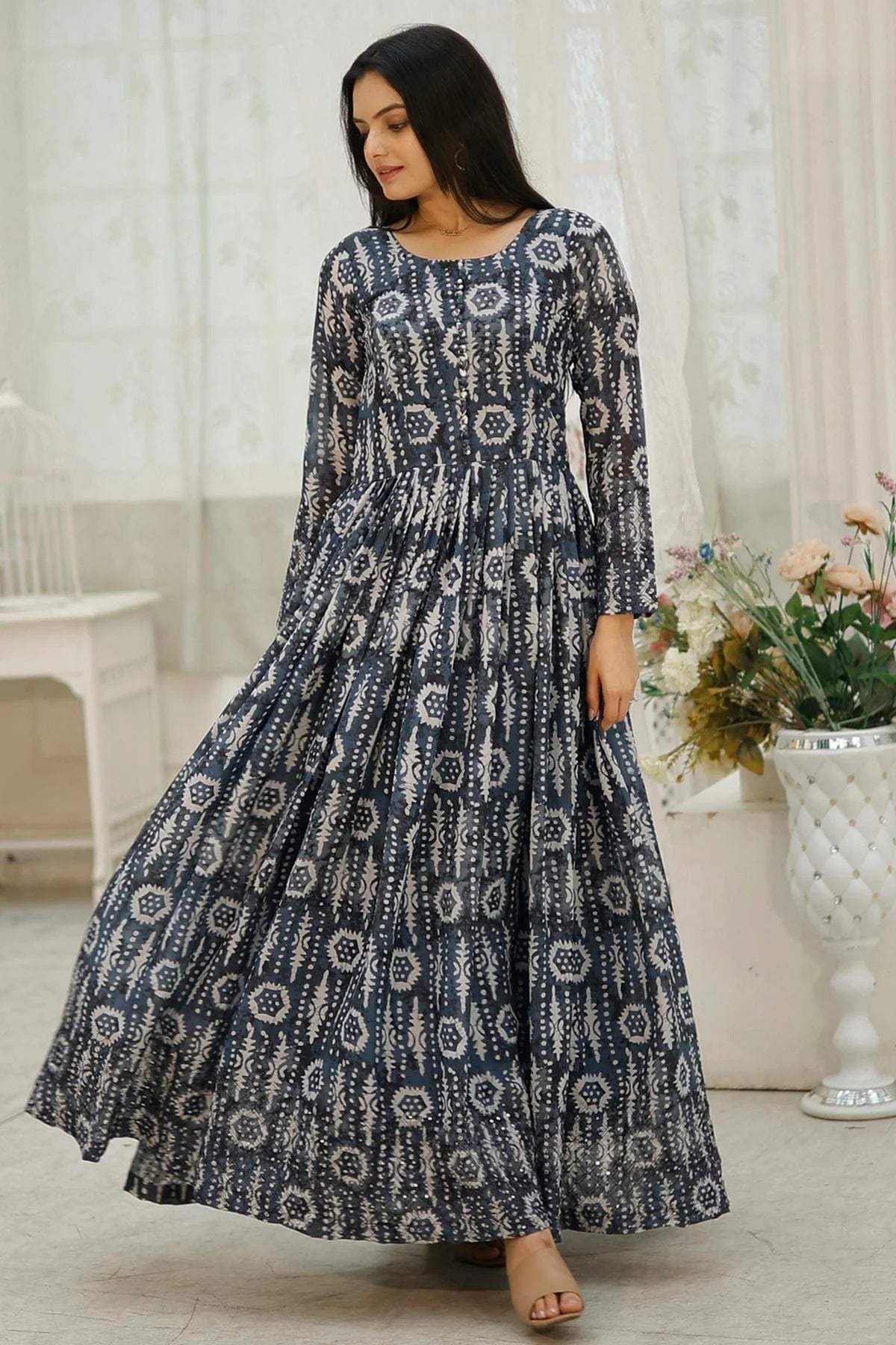 Multicolour Faux Georgette Stitched Gown GW1112341 B