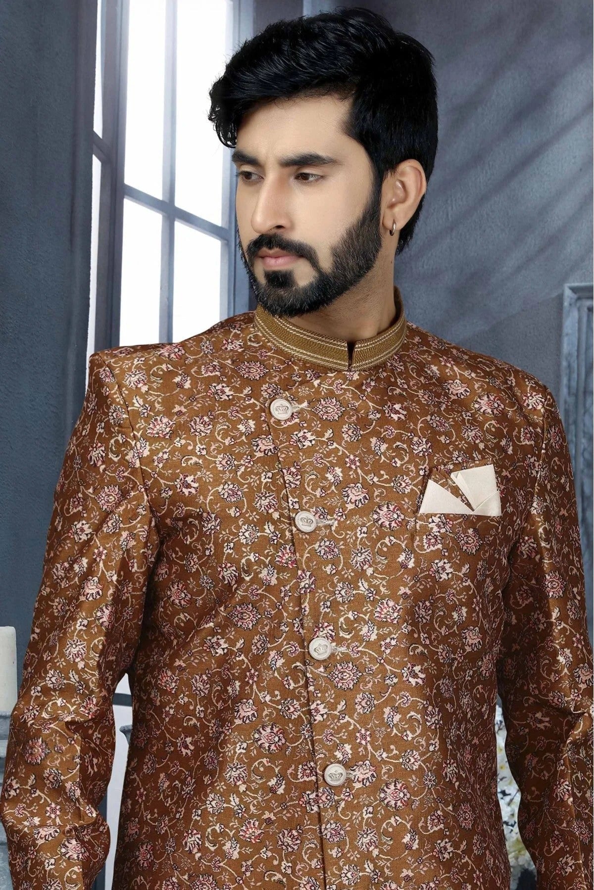 Multicolour Jacquard Digital Print Sherwani SH1040335 A