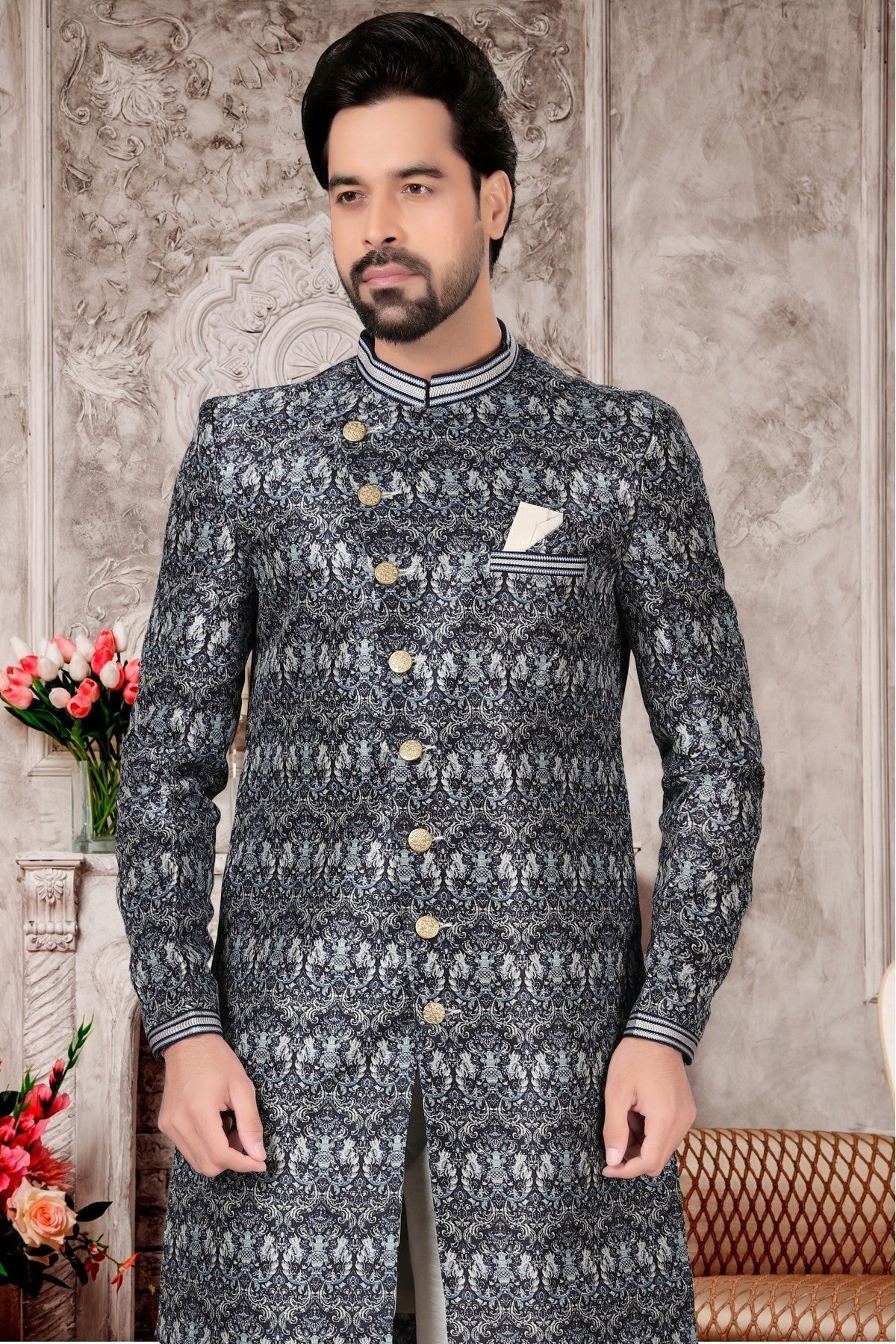 Multicolour Jacquard Sherwani SH1040307 A