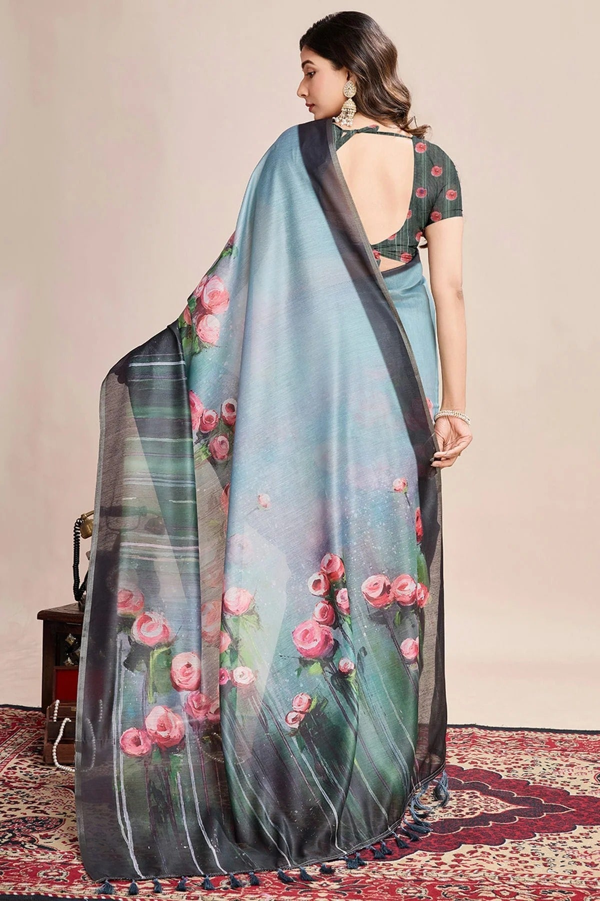 Multicolour Linen Printed Saree SD1111811 A
