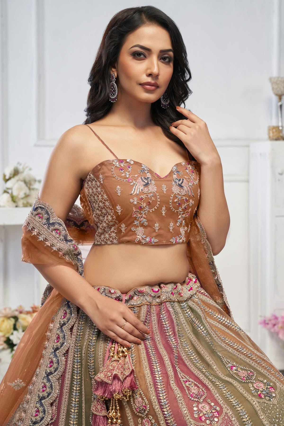 Multicolour Soft Net Embroidery Lehenga Choli LC1111379 B