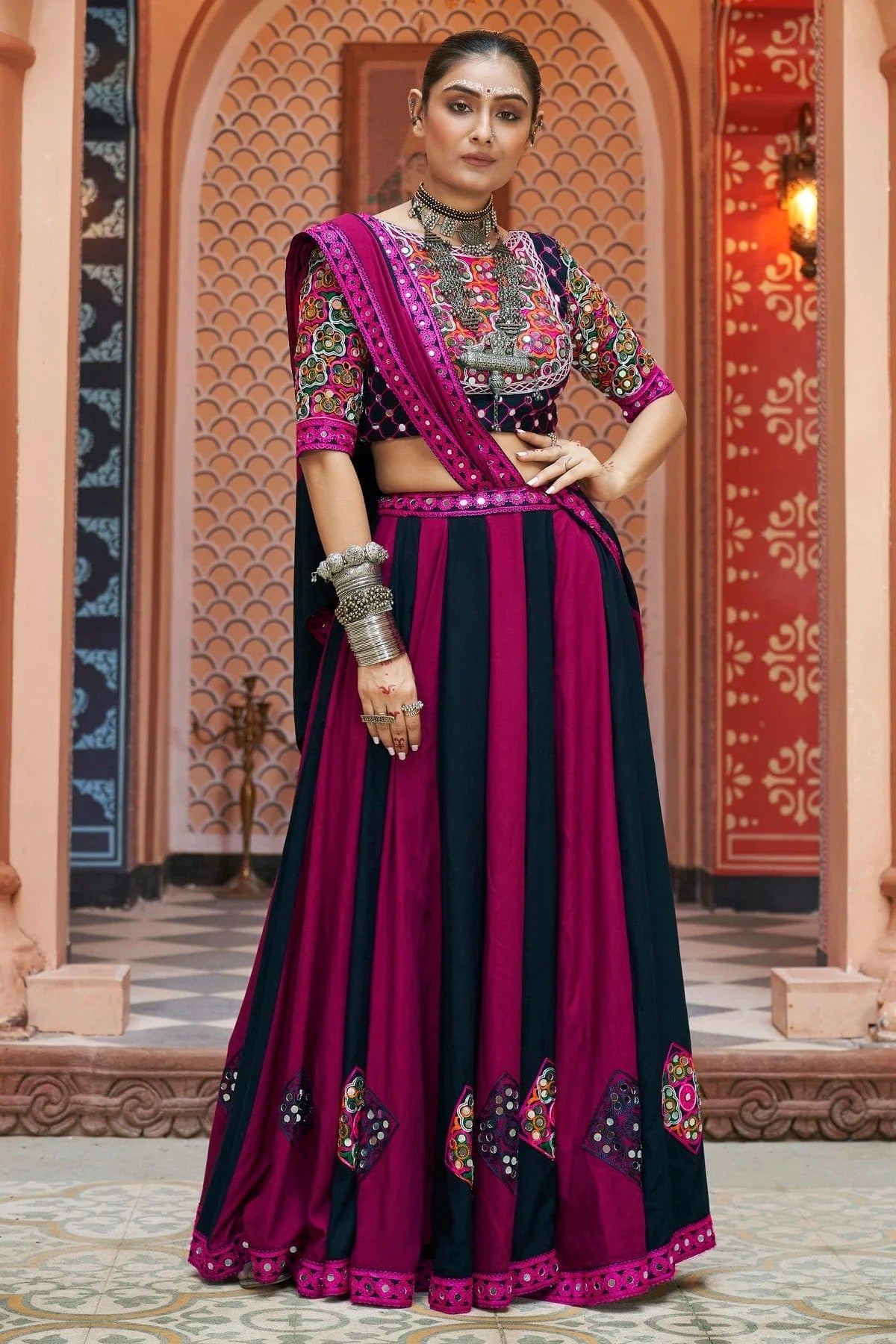Multicolour Viscose Rayon Navratri Lehenga LC1150241