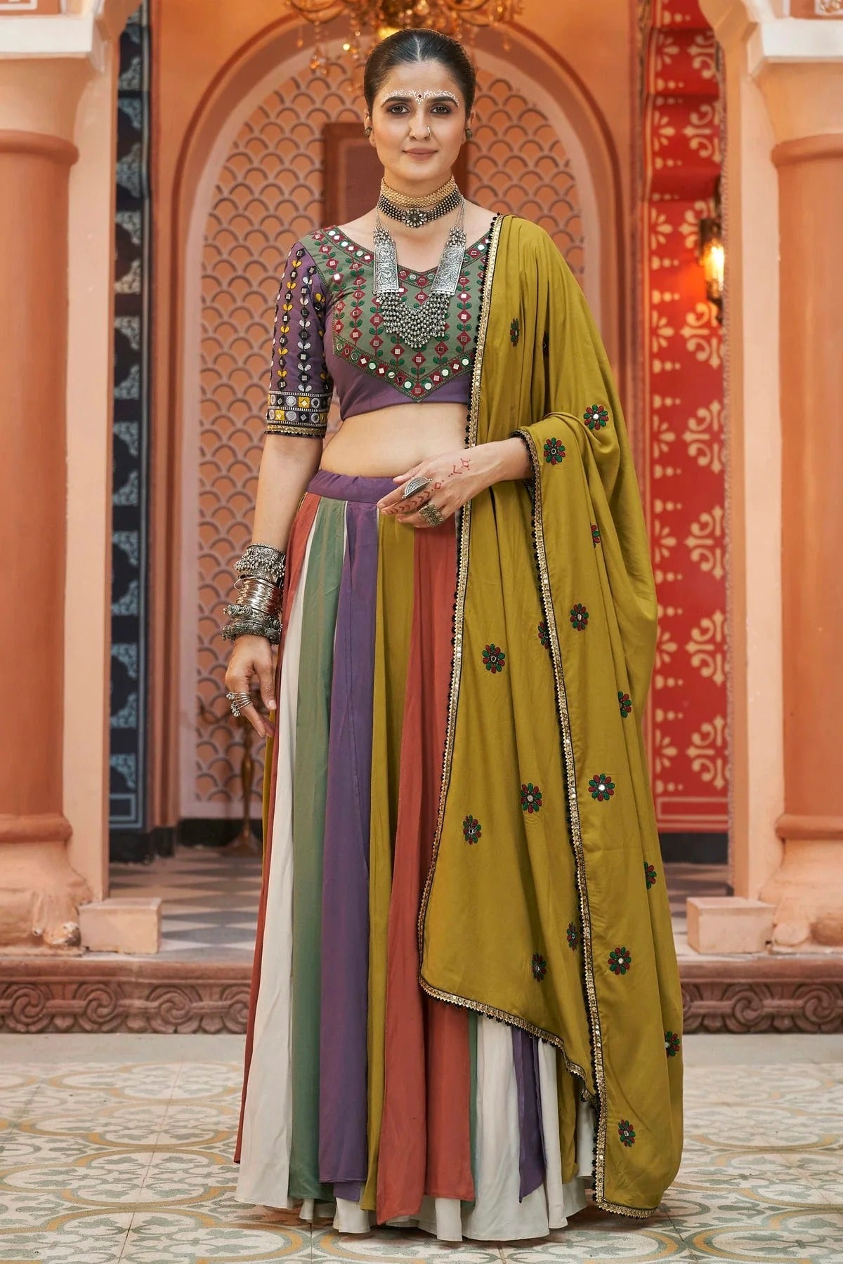 Multicolour Viscose Rayon Navratri Lehenga LC1150242