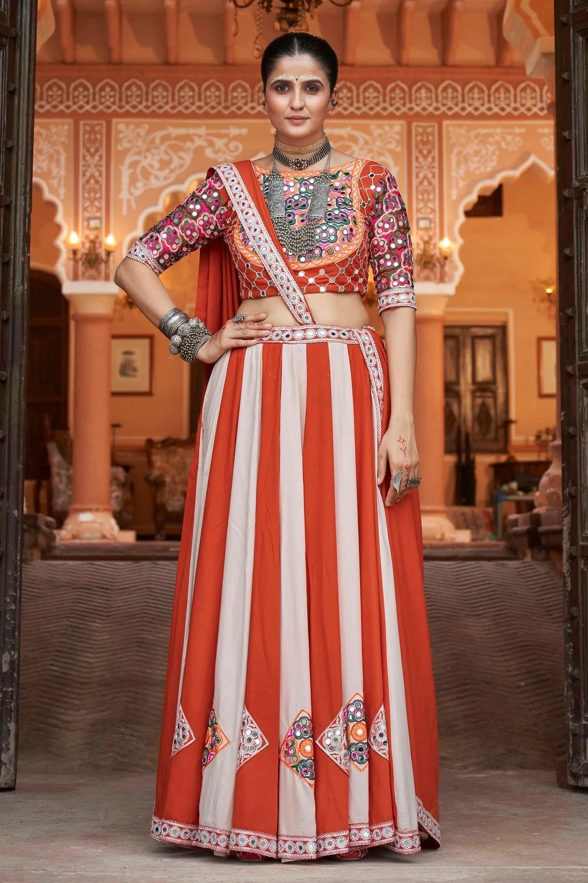 Multicolour Viscose Rayon Navratri Lehenga LC1150246