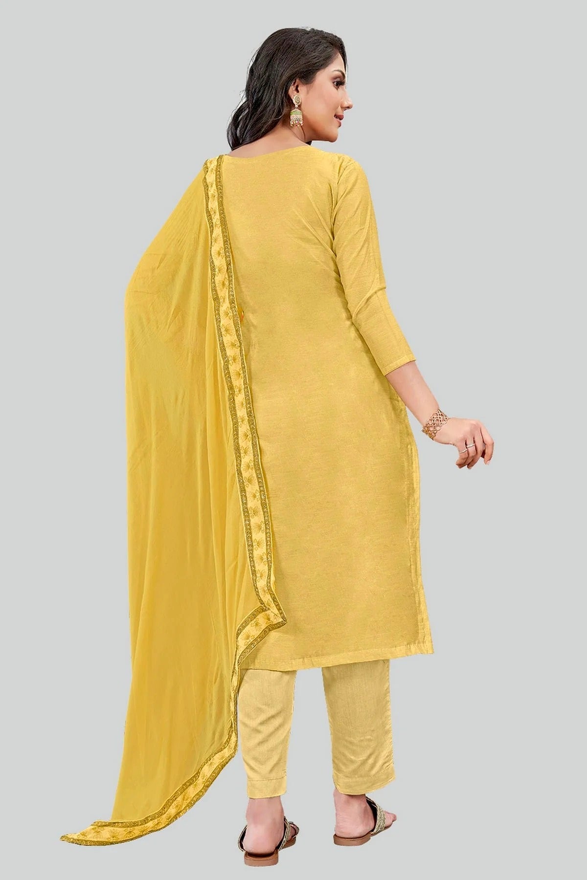 Mustard Colour Chanderi Silk Pant Style Suit SM1110596 A