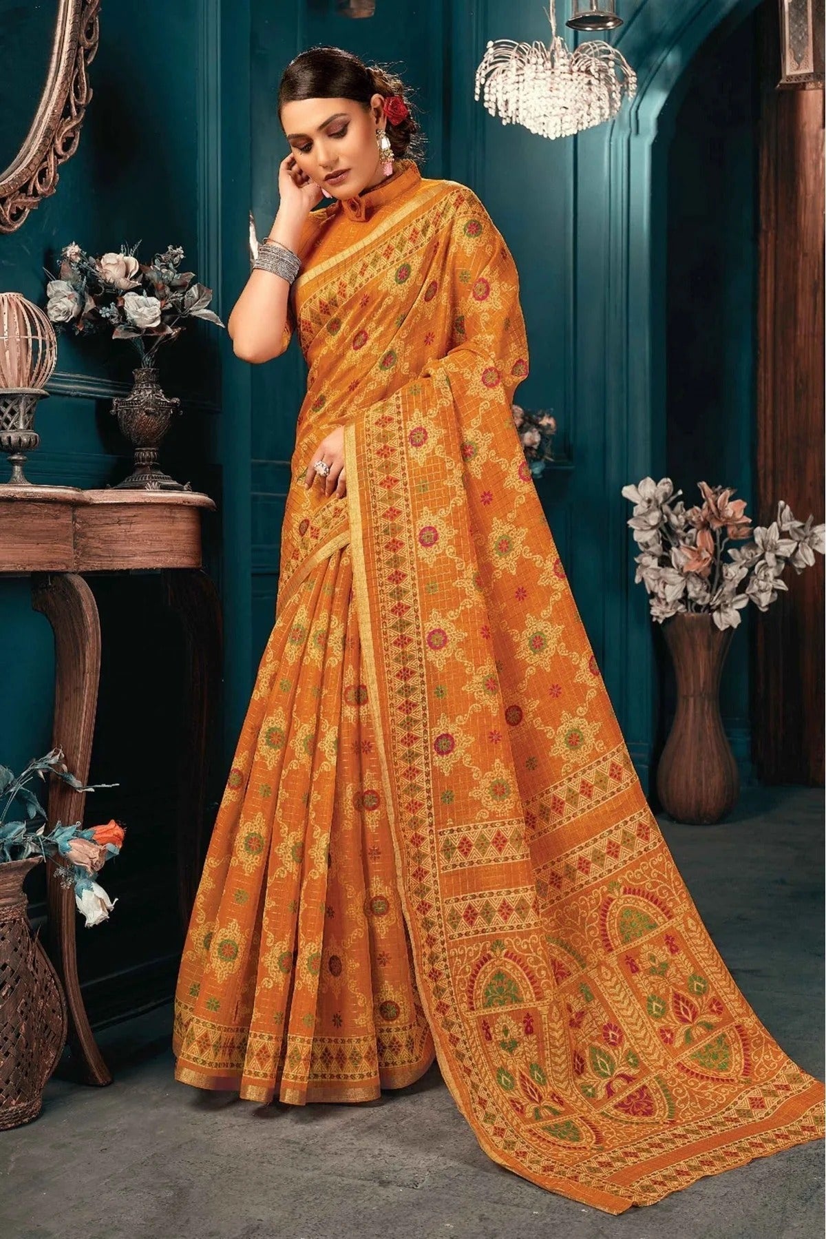 Mustard Colour Cotton Printed Saree SD1100919