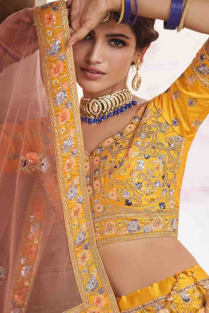 Mustard Colour Crepe Thread Work Lehenga Choli LC1080330 B