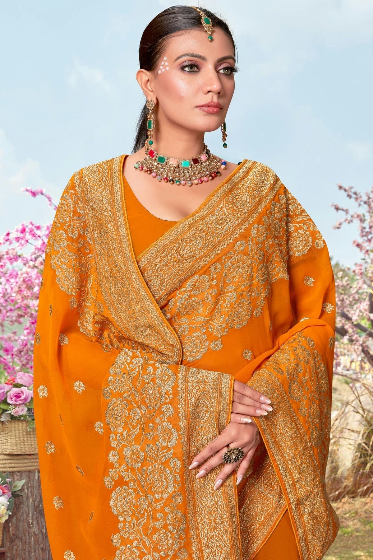 Mustard Colour Georgette Designer Saree LC1121495 A