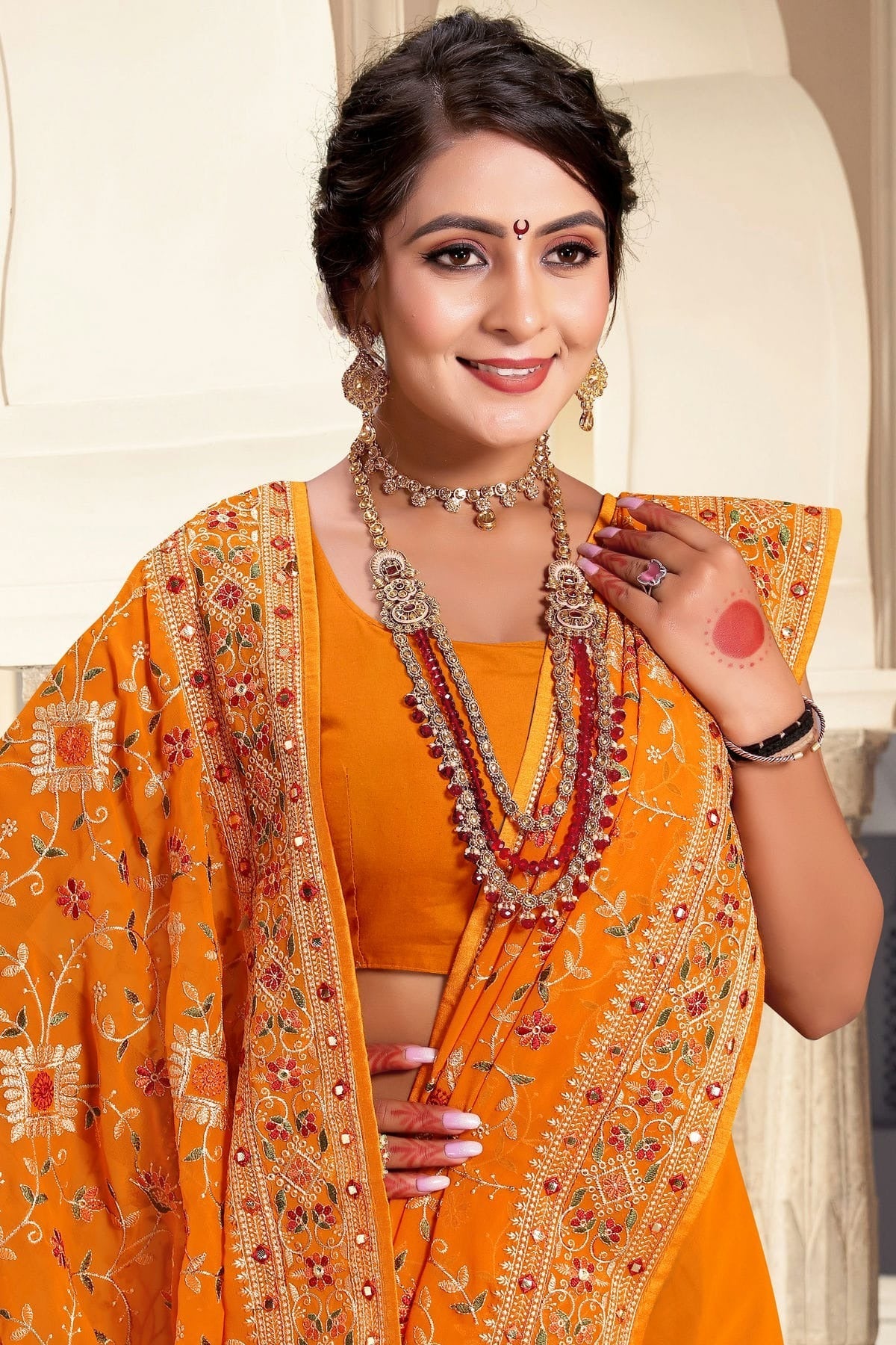 Mustard Colour Georgette Designer Saree LC1121646 A