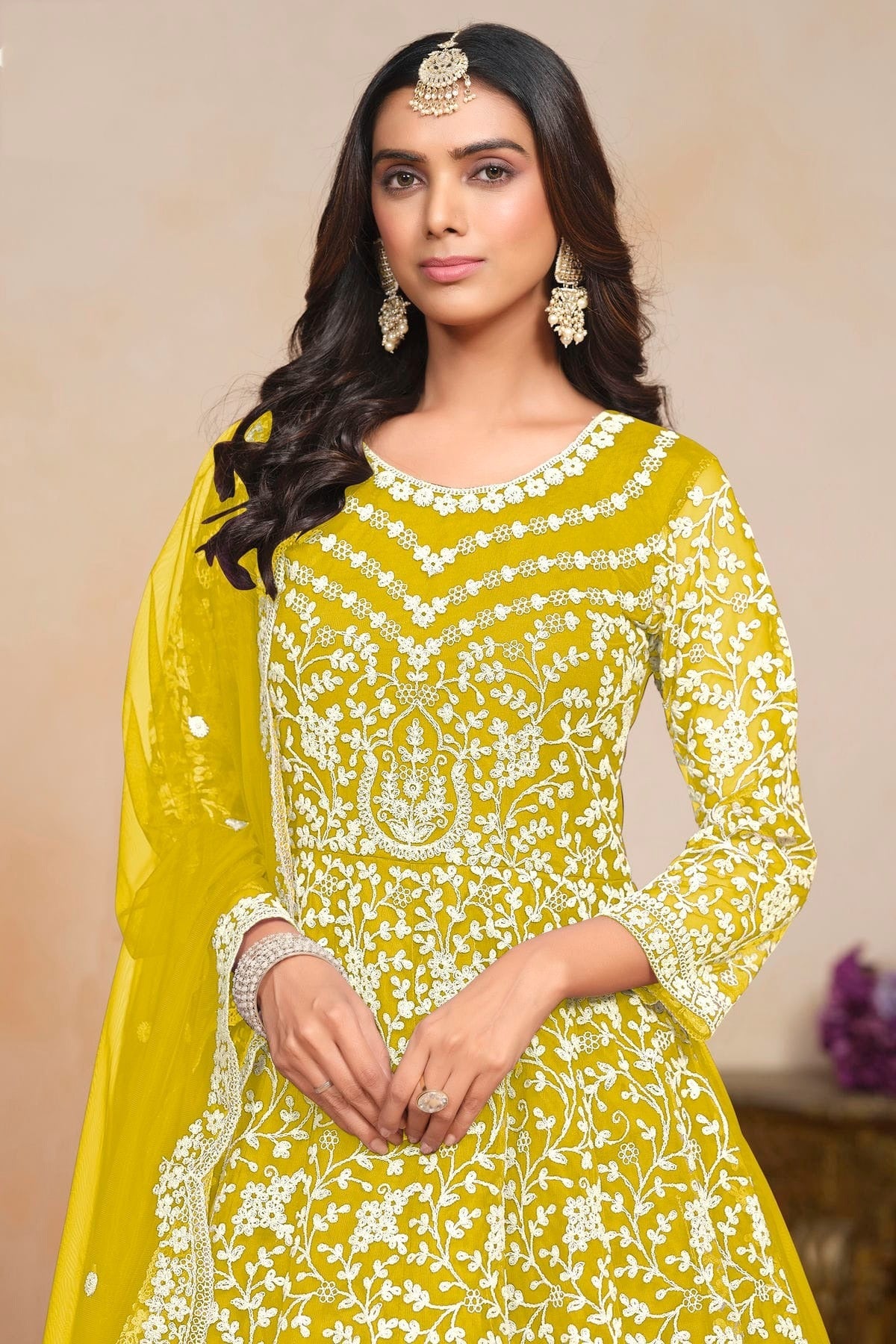Mustard Colour Net Semi Stitched Anarkali Suit SM1050605 B