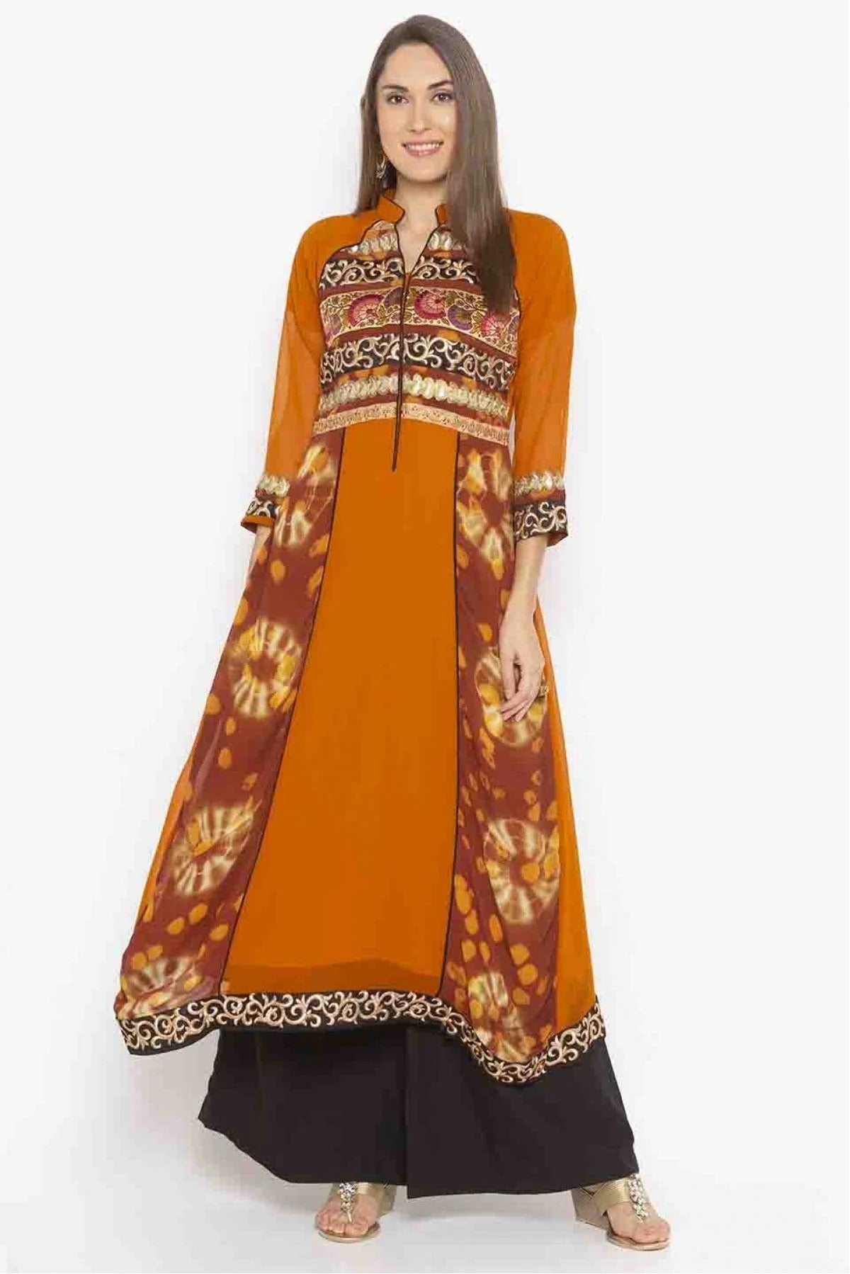 Mustard Colour Plus Size Georgette Embroidery Kurti KR1070363