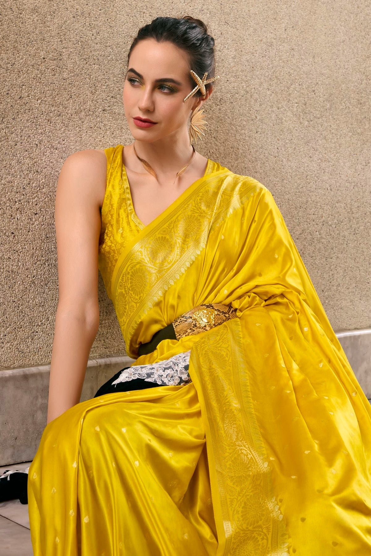 Mustard Colour Satin Munga Silk Woven Work Saree SD1290063 A