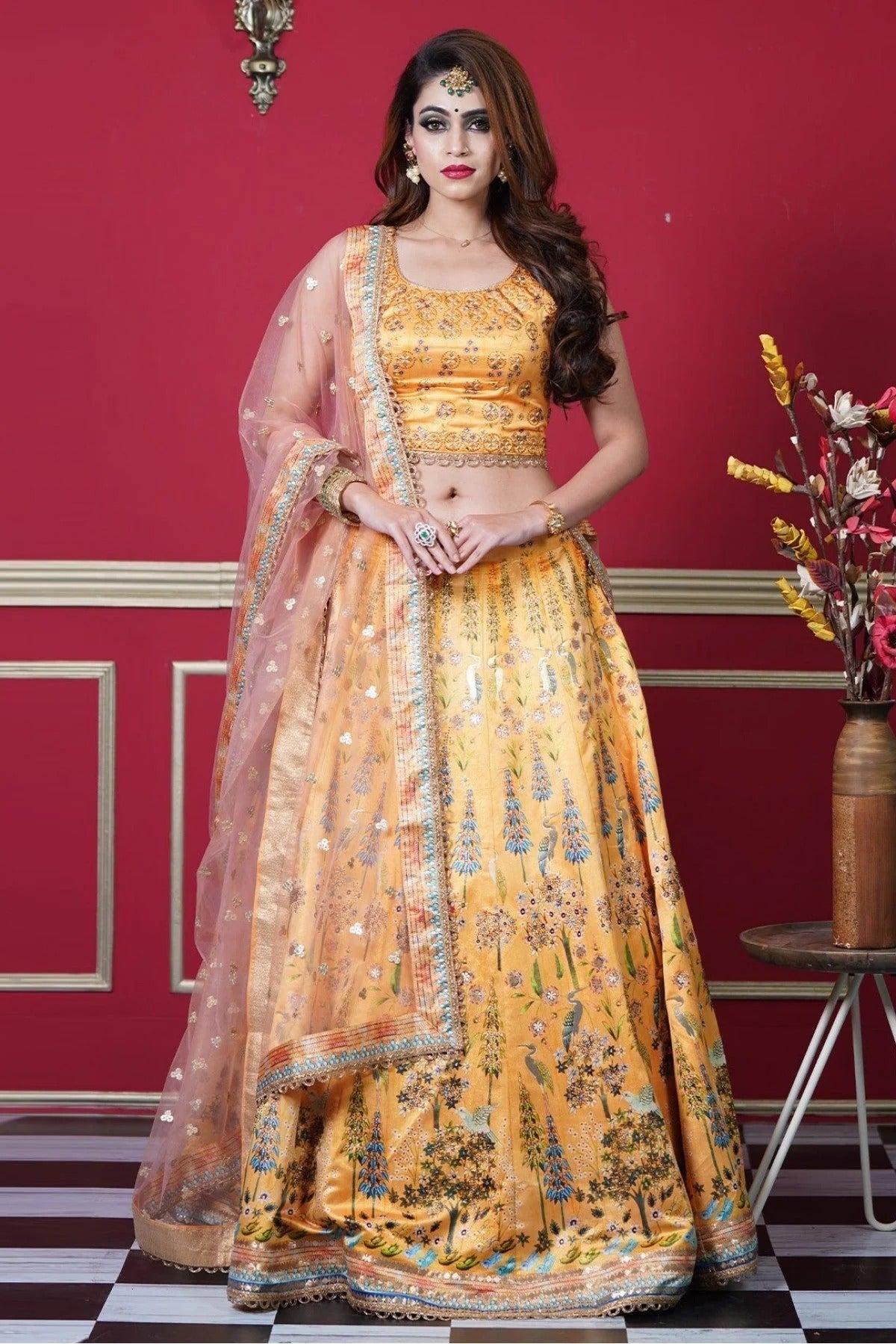 Mustard Colour Silk Embroidery Lehenga Choli LC1080569