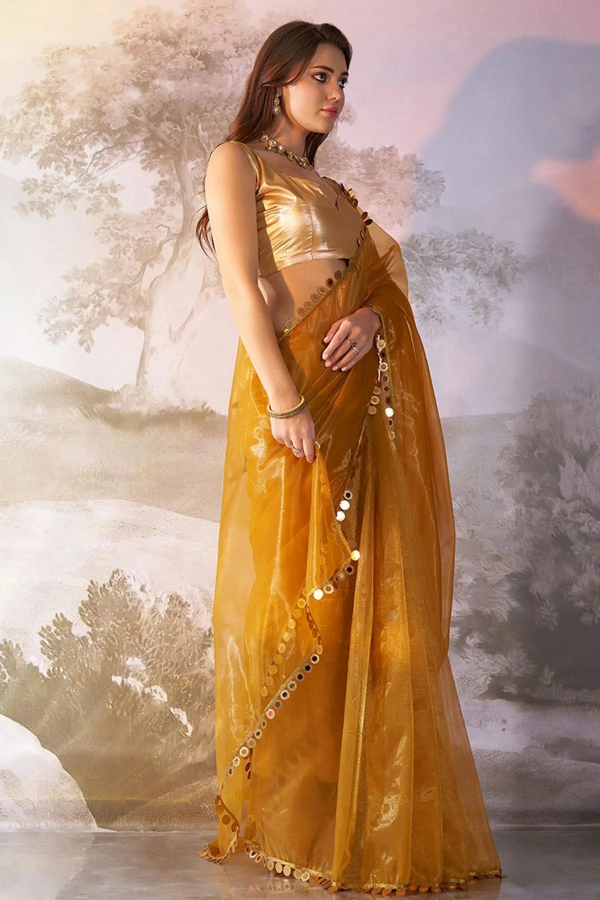 Mustard Colour Twill Net Saree SD1112733 A