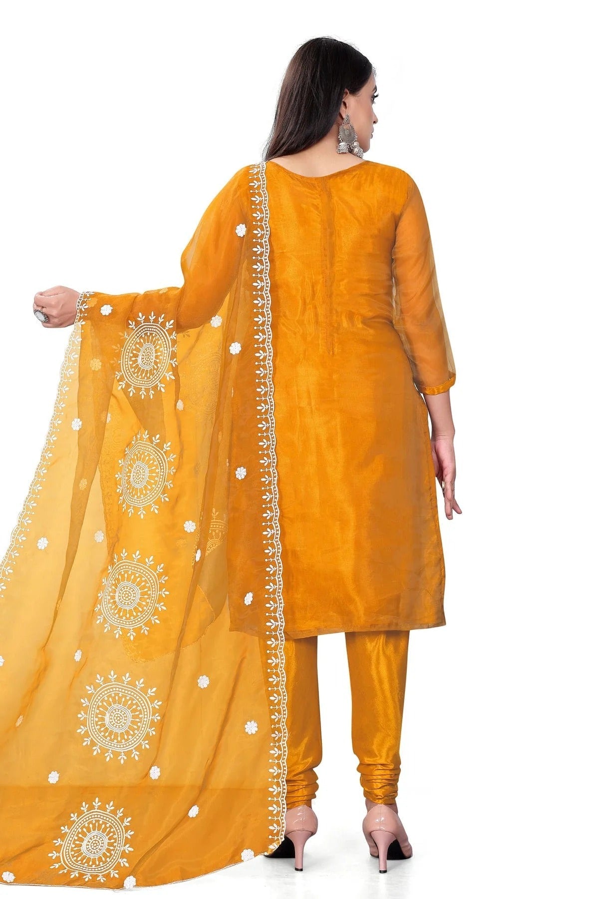 Mustard Colour Unstitched Organza Churidar Suit US1160713 A