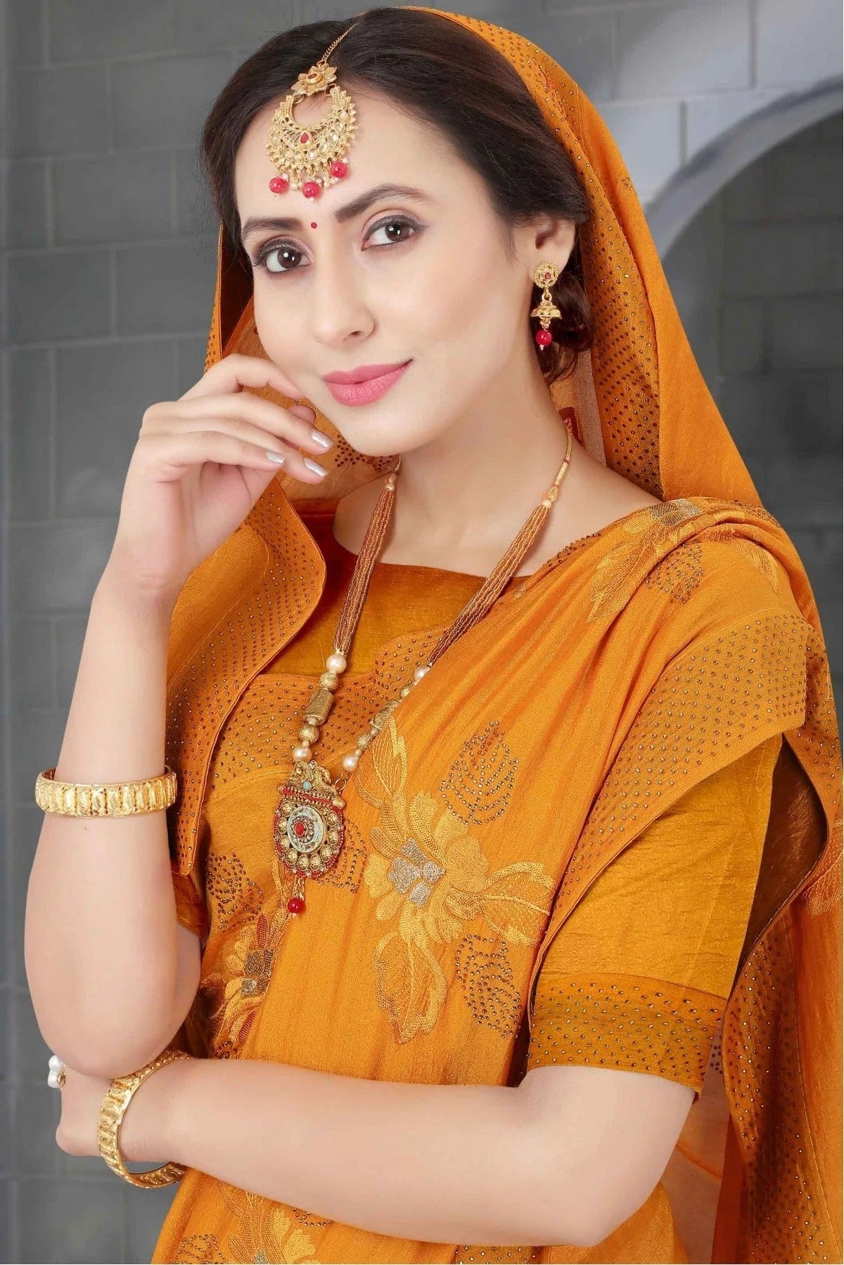 Mustard Colour Vichitra Silk Designer Saree SD1120671 A