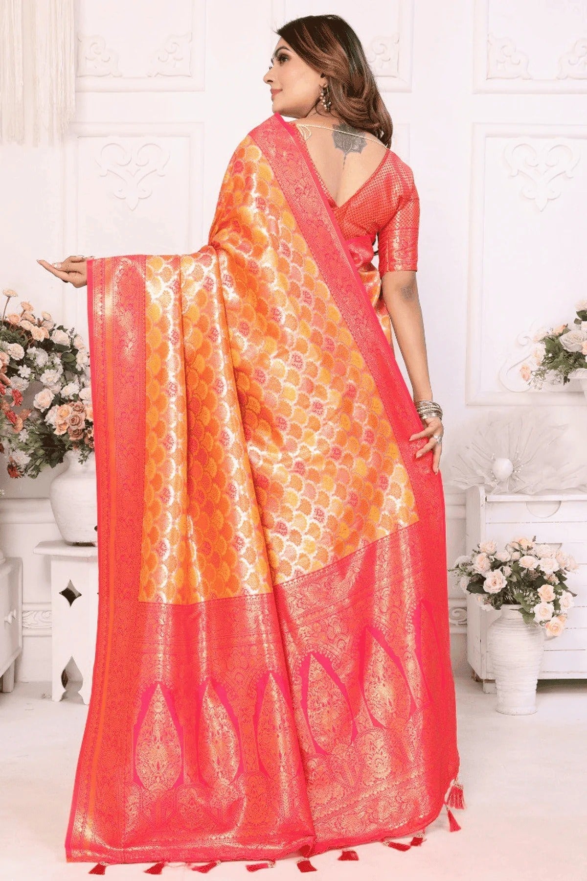 Mustard Colour Woven Work Banarasi Silk Traditional Saree SD1250238 B