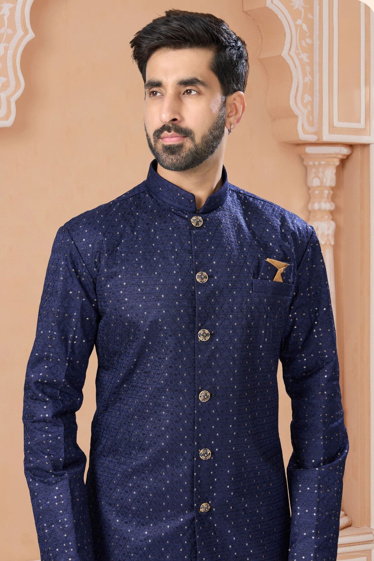 Navy Blue Colour Banglori Silk Sherwani SH1040565 A