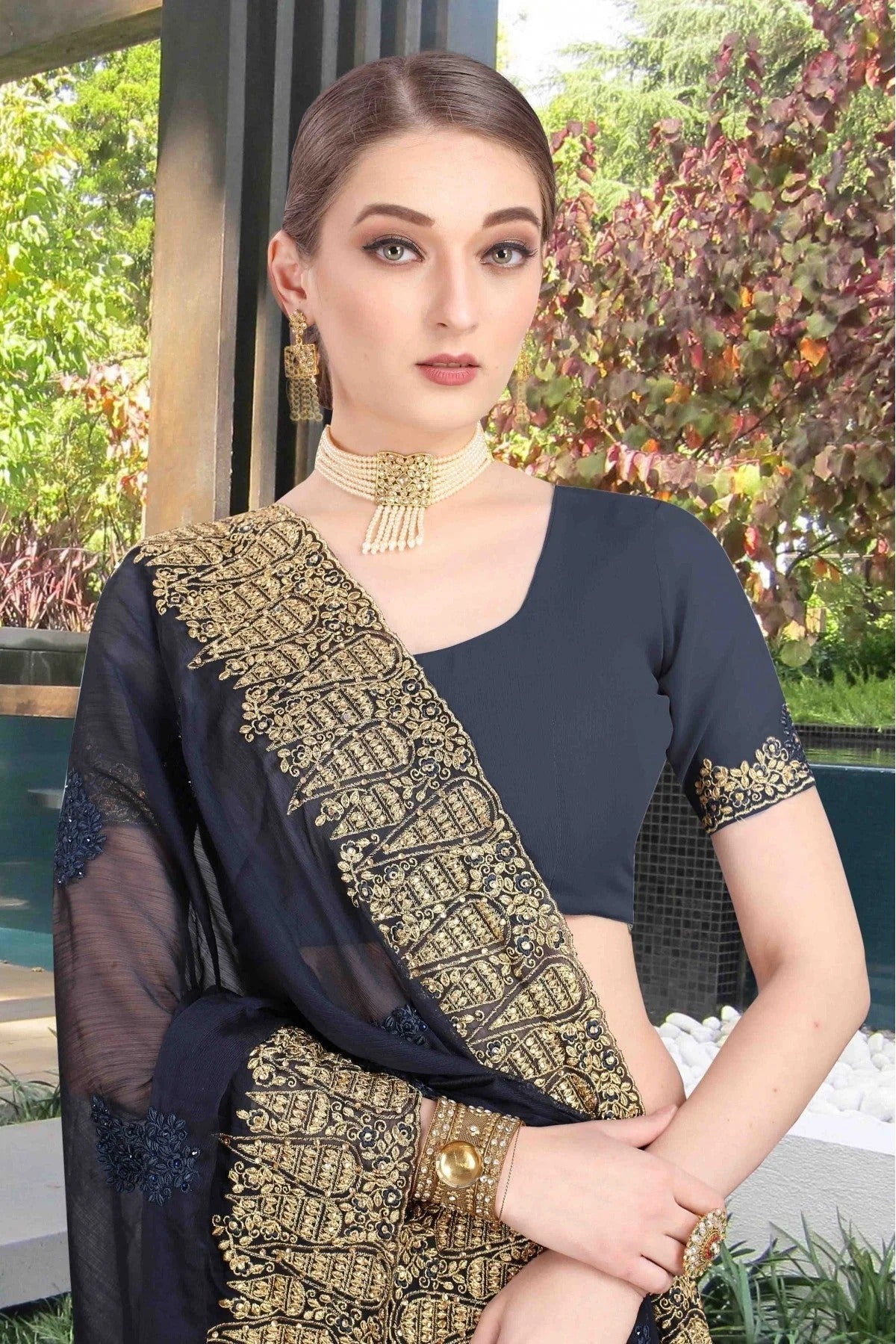 Navy Blue Colour Chiffon Designer Saree SD1120612 A