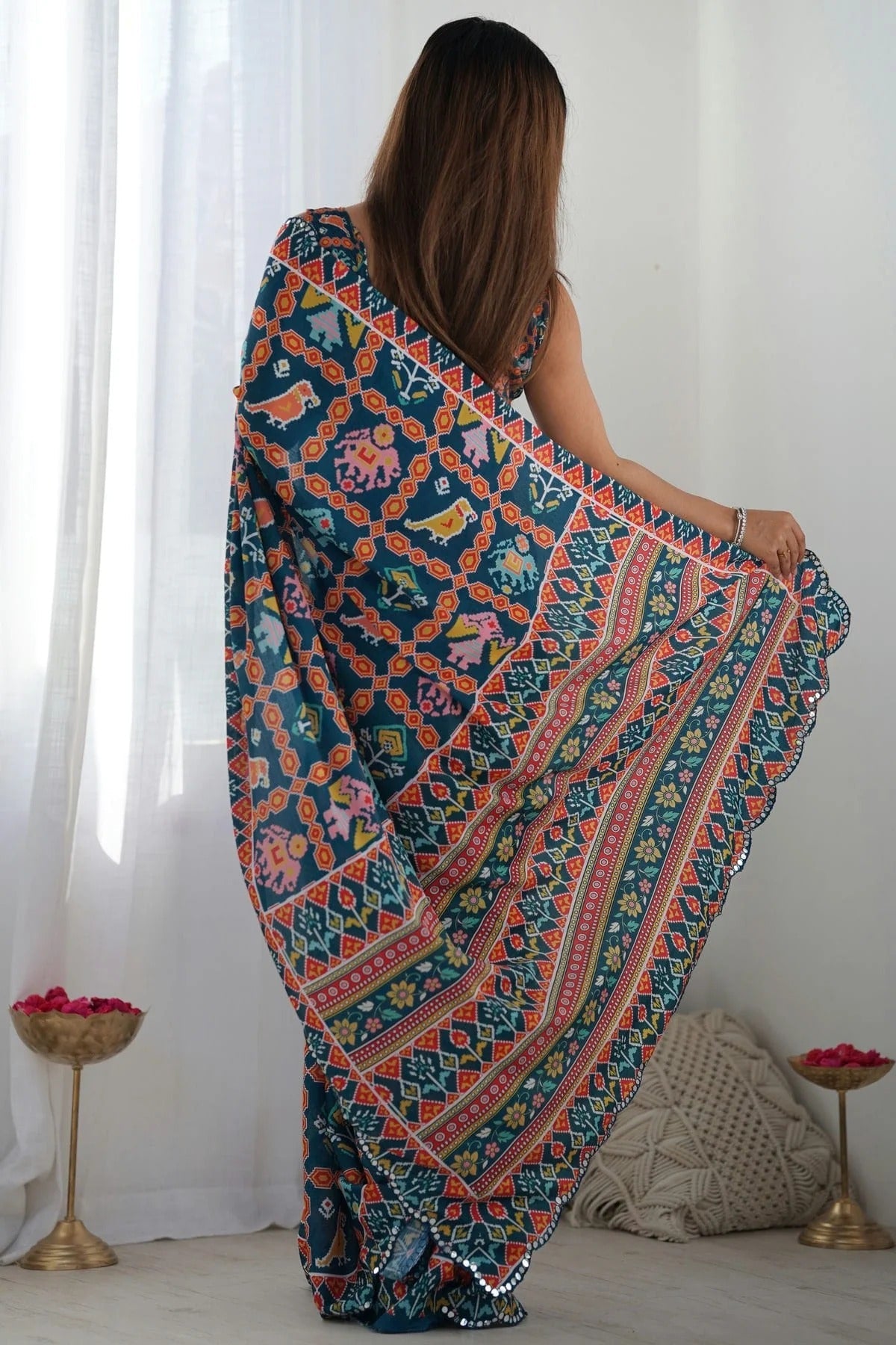 Navy Blue Colour Chinon Printed Saree SD1112075 A