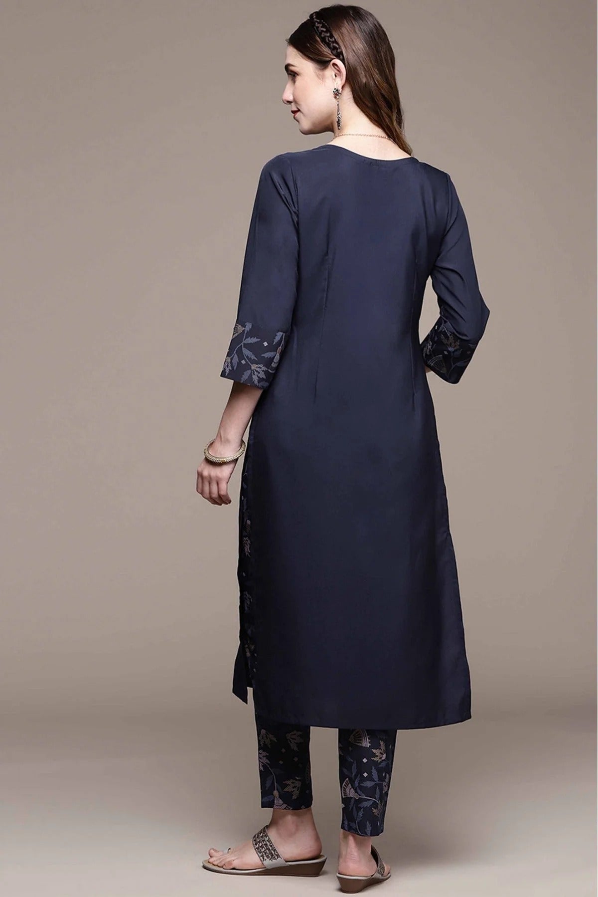 Navy Blue Colour Crepe Foil Print Kurta With Pant KR1060142 B