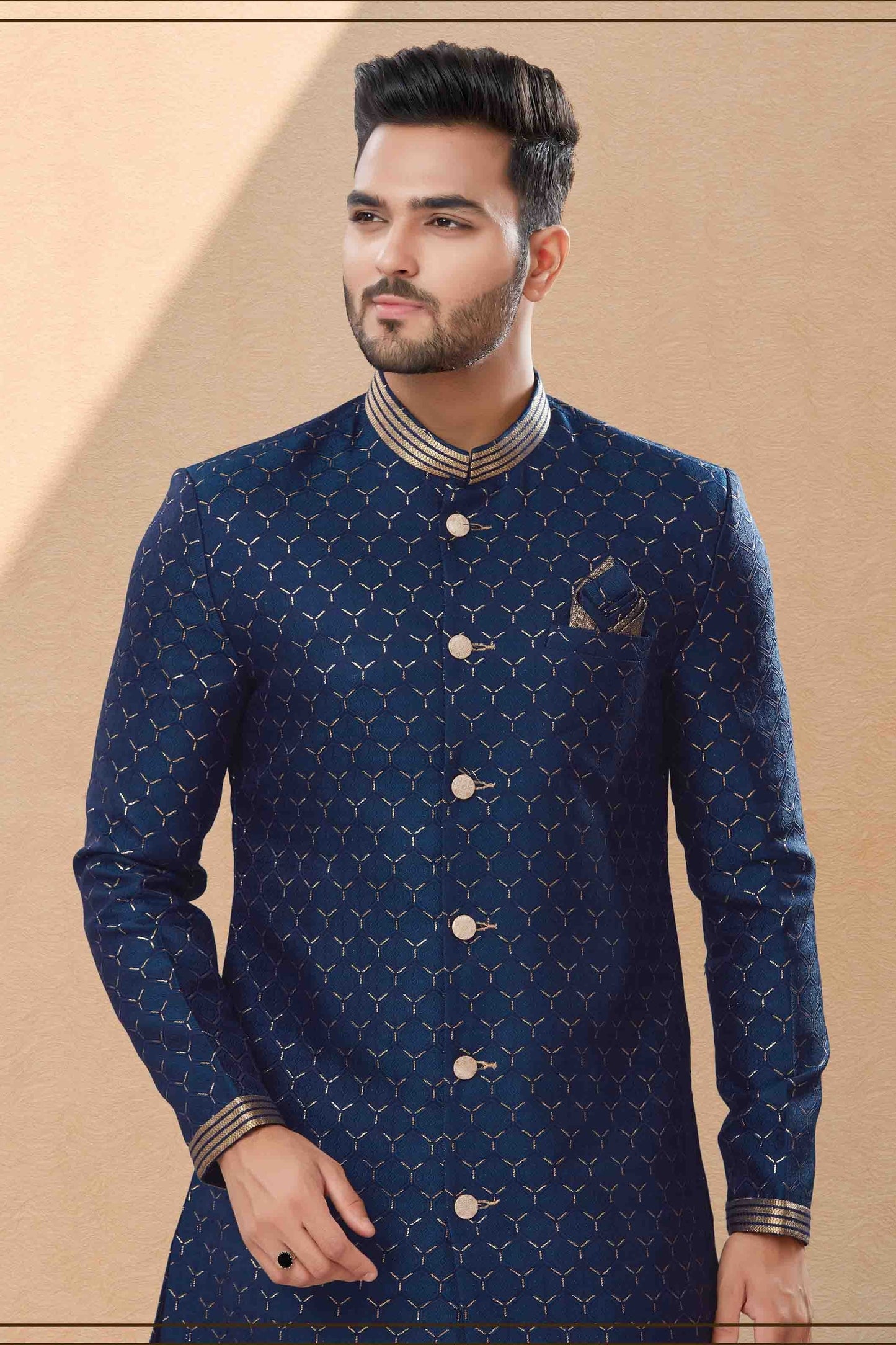 Navy Blue Colour Dhoti Sherwani In Jacquard Fabric SH1040404 A