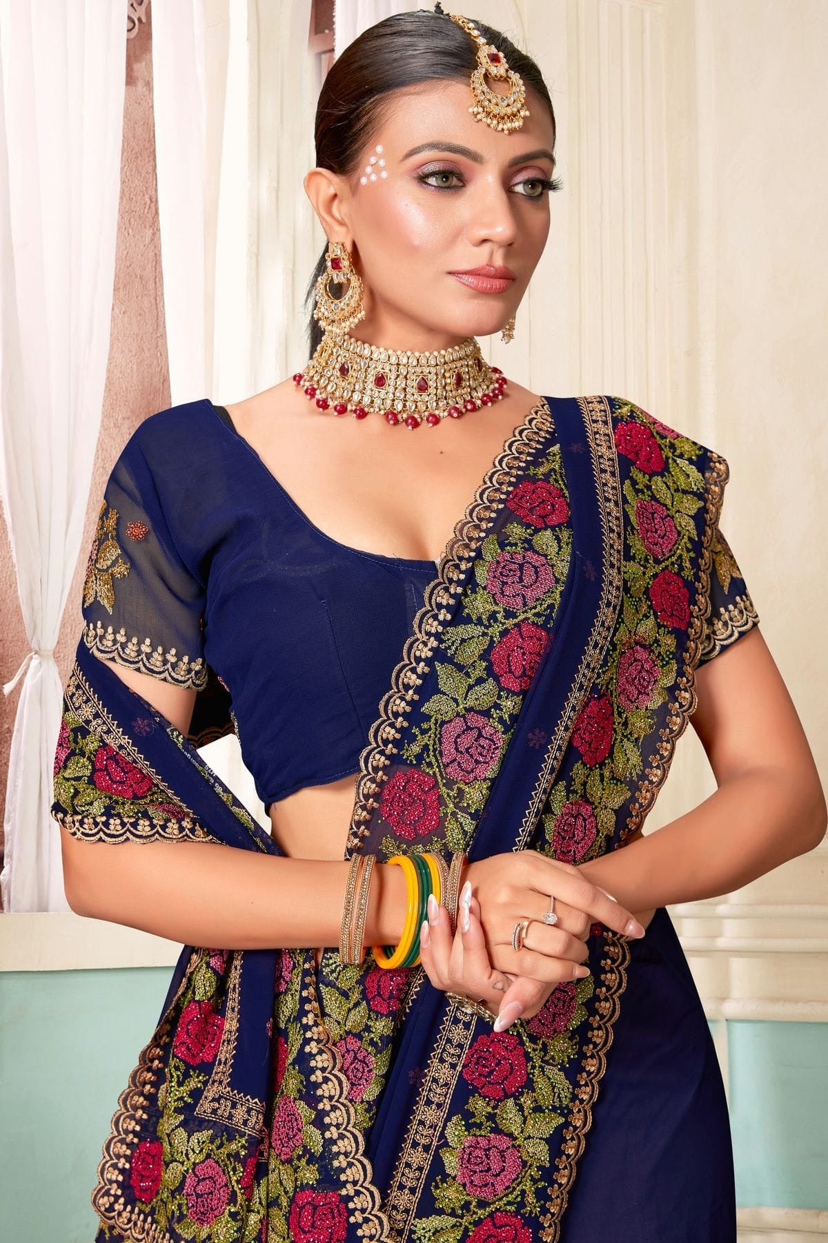 Navy Blue Colour Georgette Designer Saree LC1121484 A