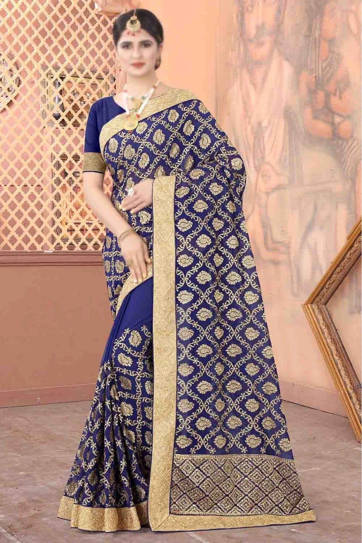 Navy Blue Colour Georgette Designer Saree SD1090184