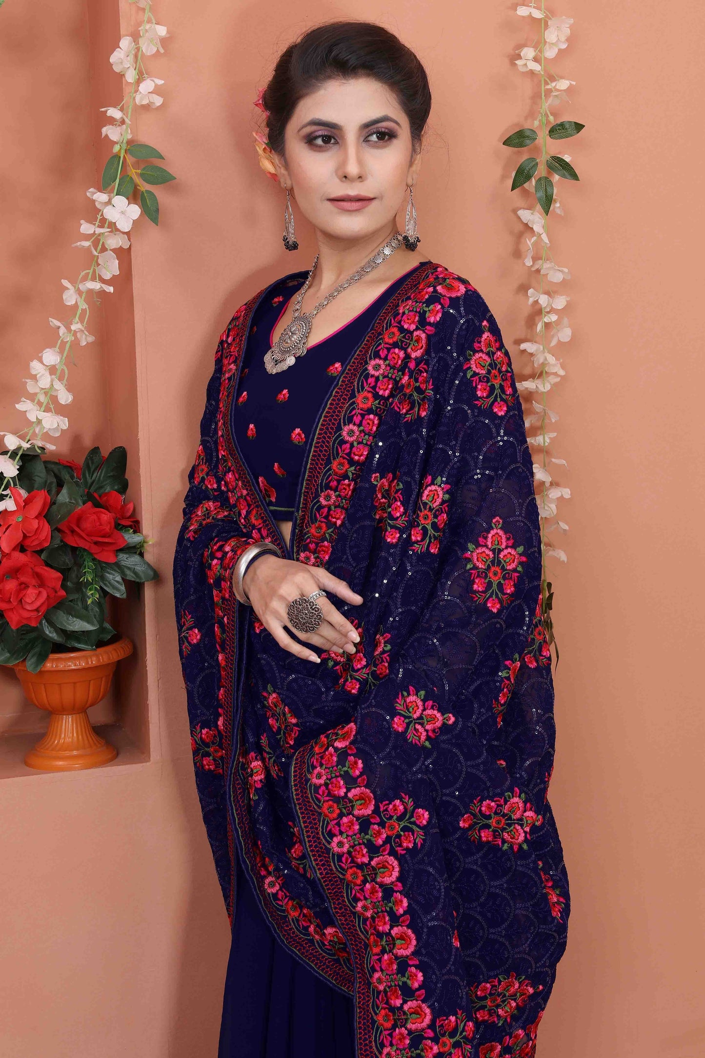 Navy Blue Colour Georgette Designer Saree SD1090533 A