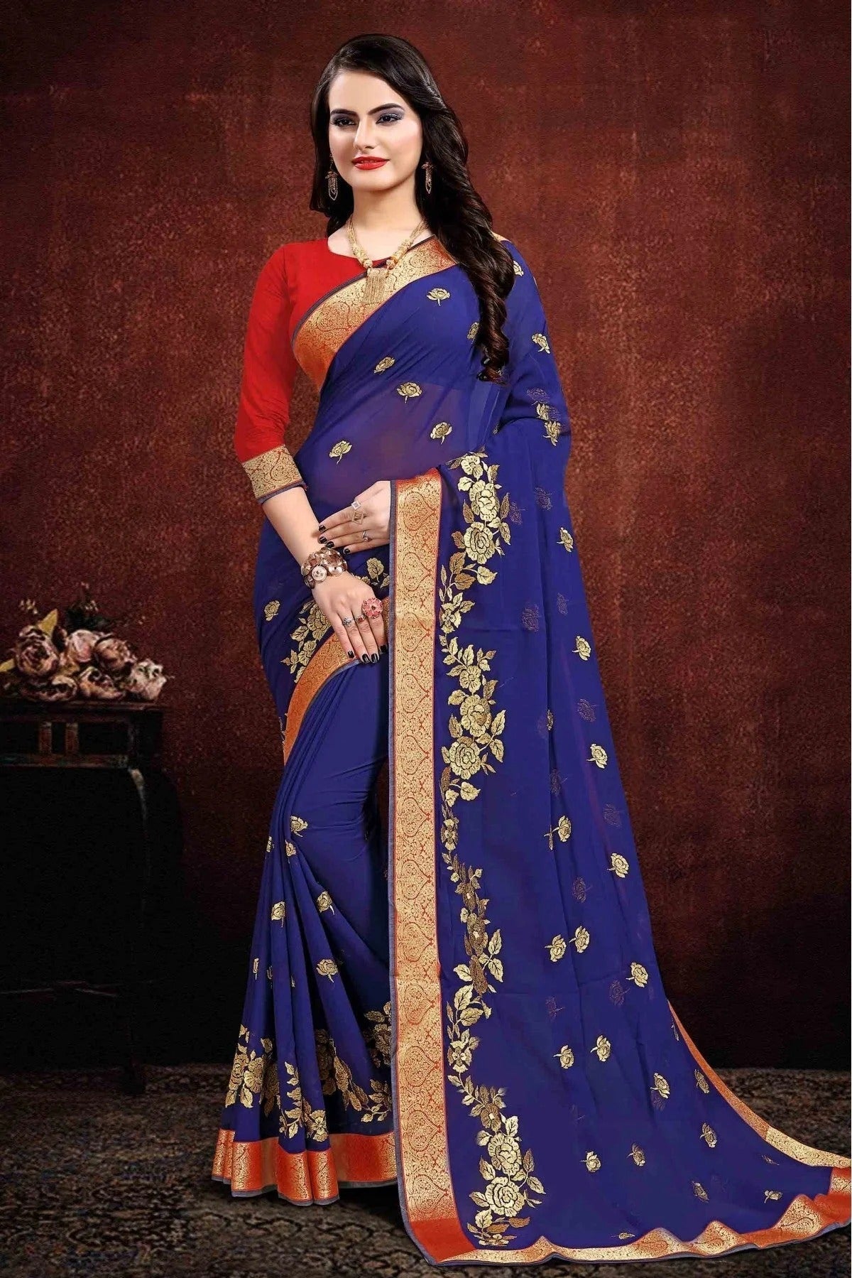 Navy Blue Colour Georgette Designer Saree SD1120045