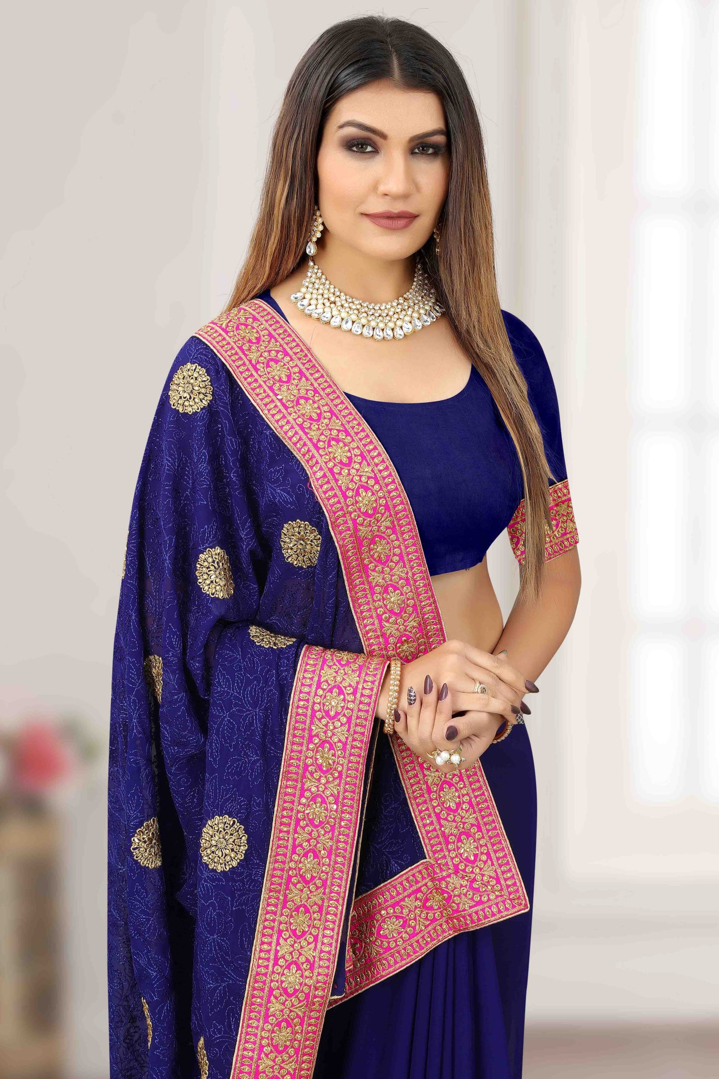 Navy Blue Colour Georgette Designer Saree SD1121196 A
