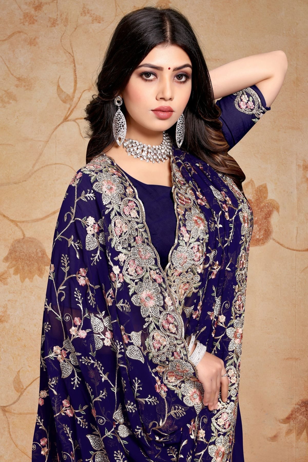Navy Blue Colour Georgette Saree SD1091026 A_58b3ee2d 63d3 422a ab60 9a299be53255