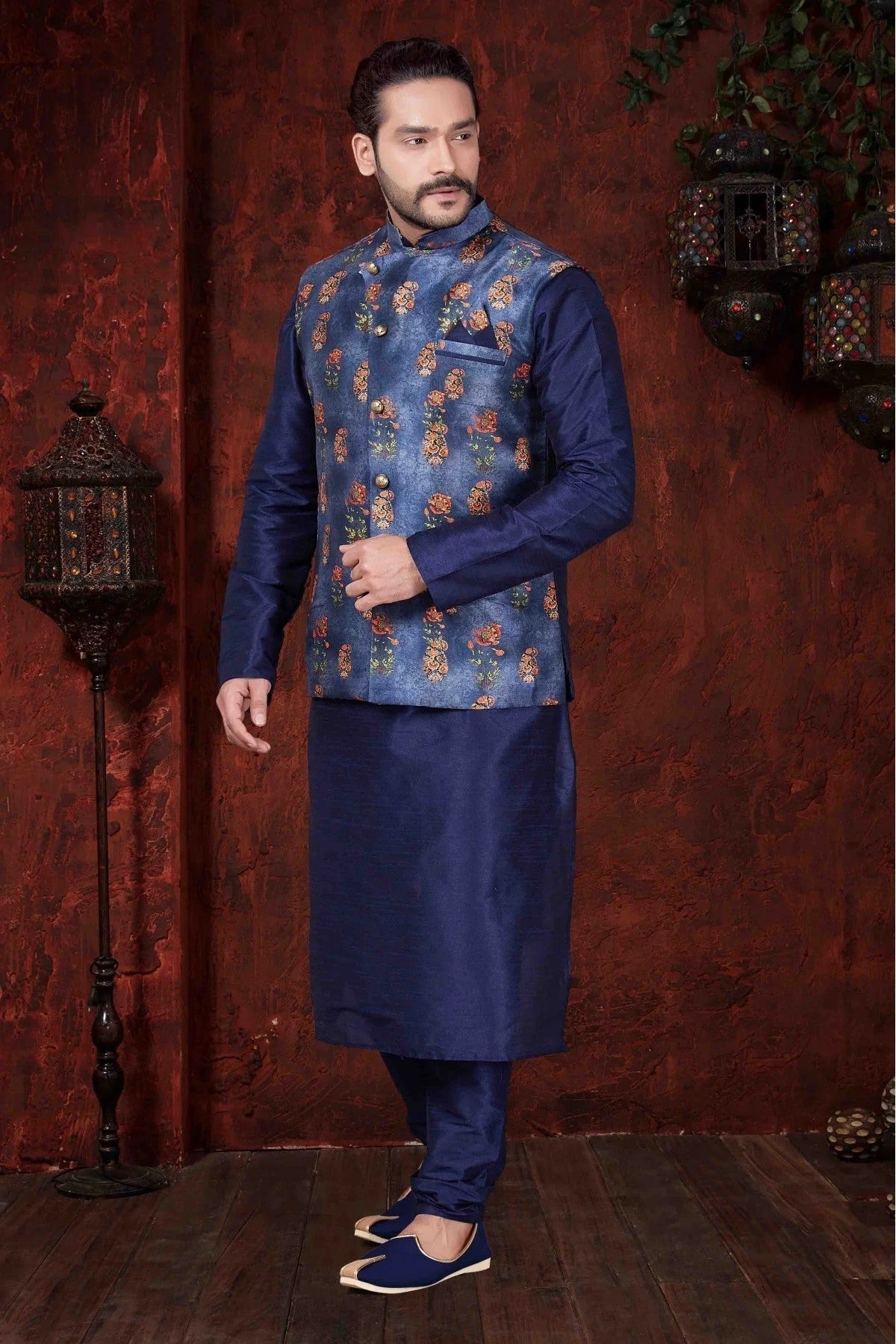 Navy Blue Colour Kurta Pajama In Art Dhupion Fabric KP1040045