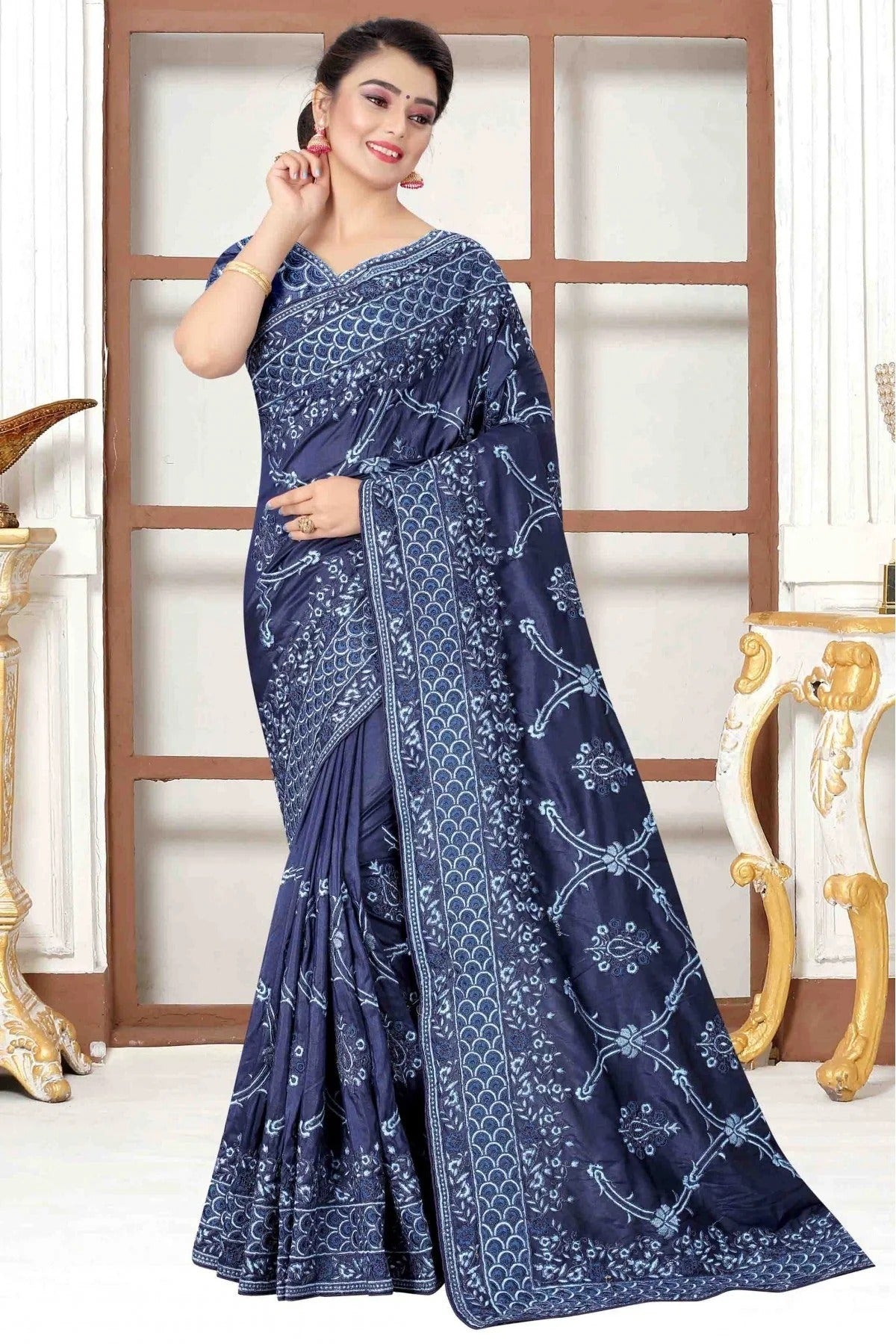 Navy Blue Colour Modal Silk Designer Saree SD1090178