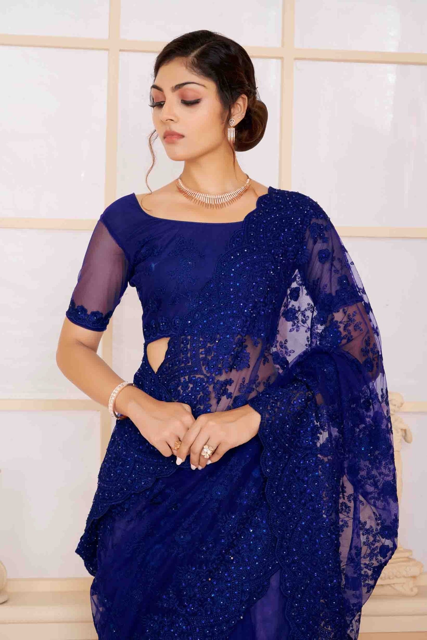 Navy Blue Colour Net Designer Saree SD1090473 A