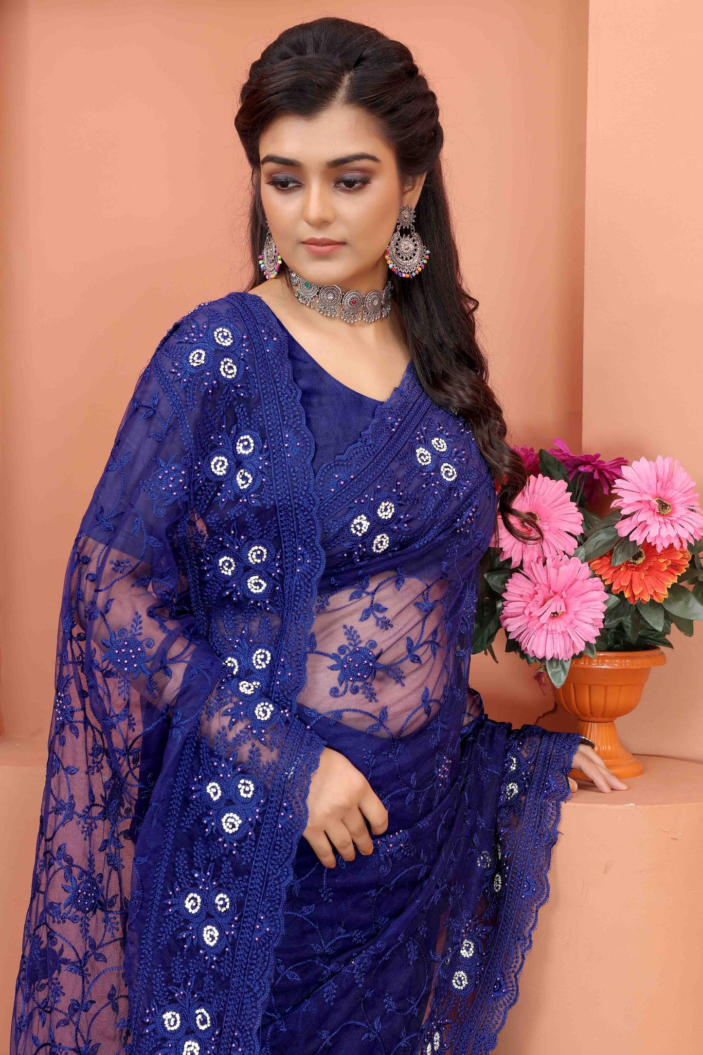 Navy Blue Colour Net Designer Saree SD1090513 A