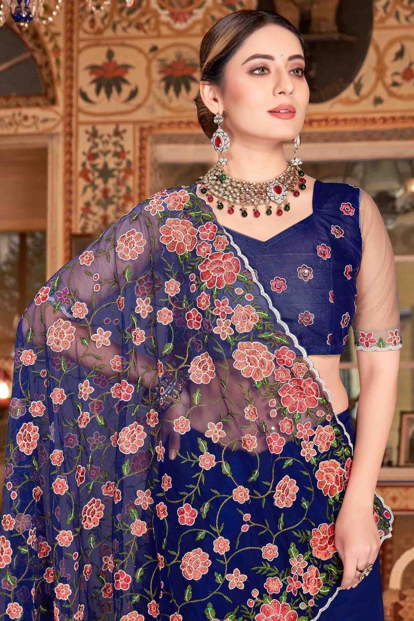 Navy Blue Colour Net Designer Saree SD1090530 A