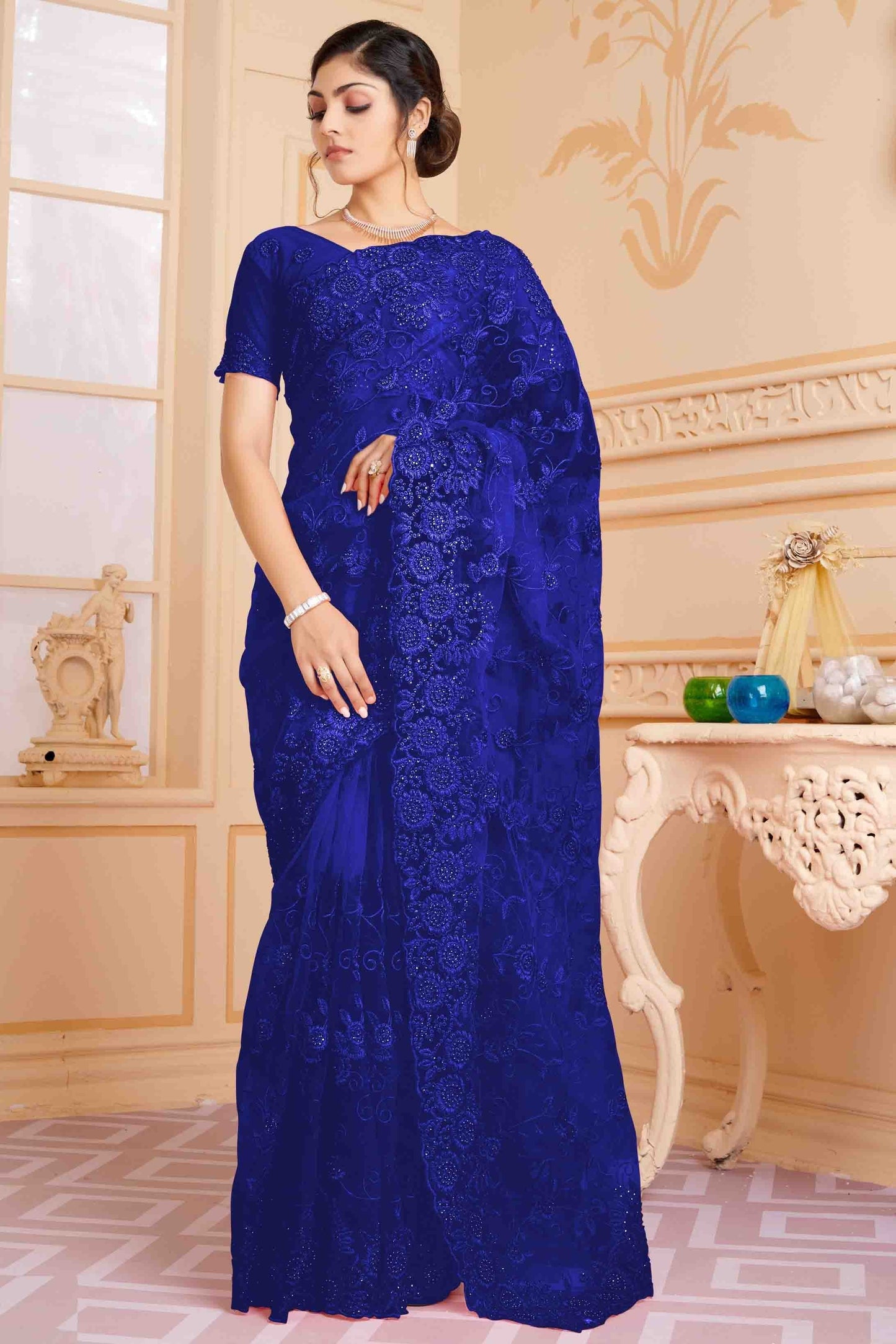 Navy Blue Colour Net Designer Saree SD1090609