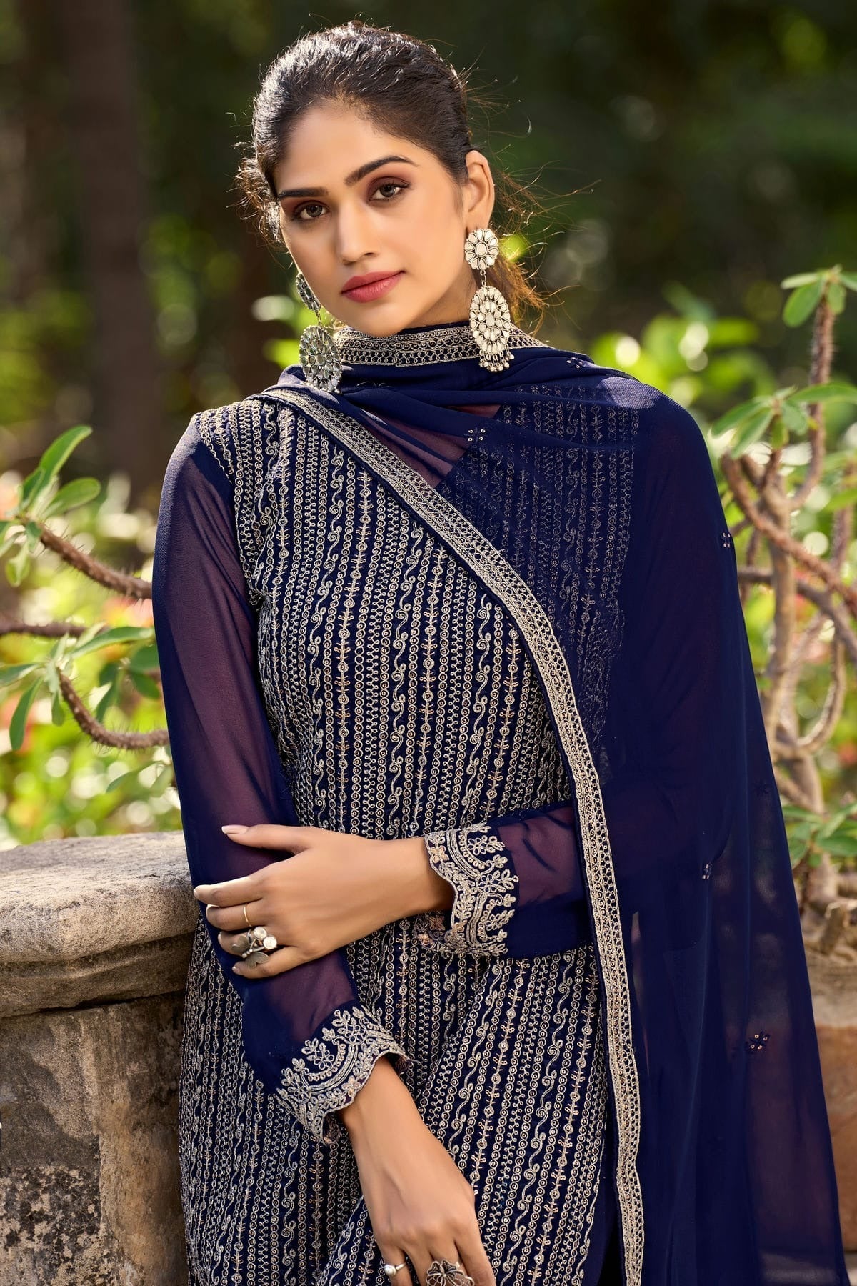 Navy Blue Colour Pant Style Suit Glory Silk Semi Stitched SM1050516 A
