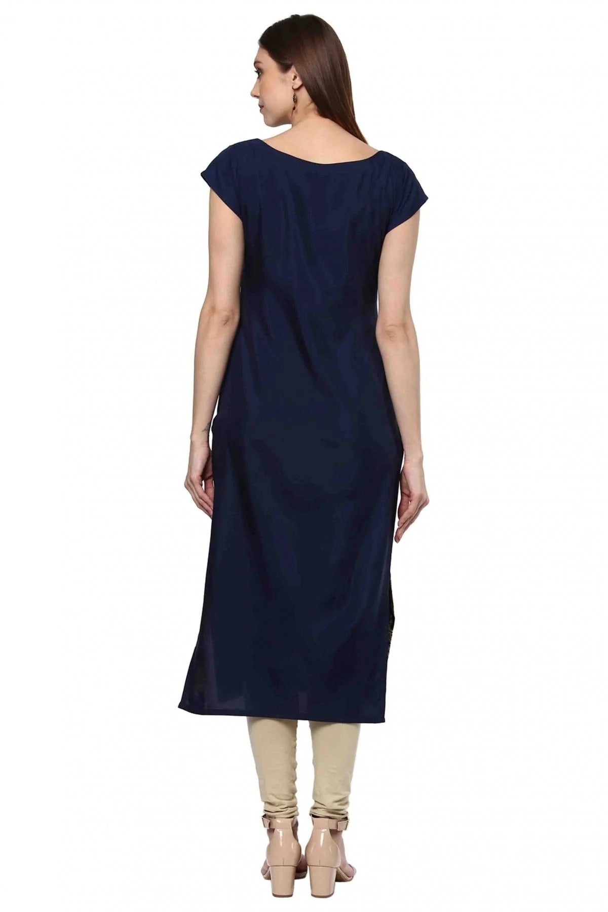 Navy Blue Colour Plus Size Crepe Straight Kurti KR1060198 B