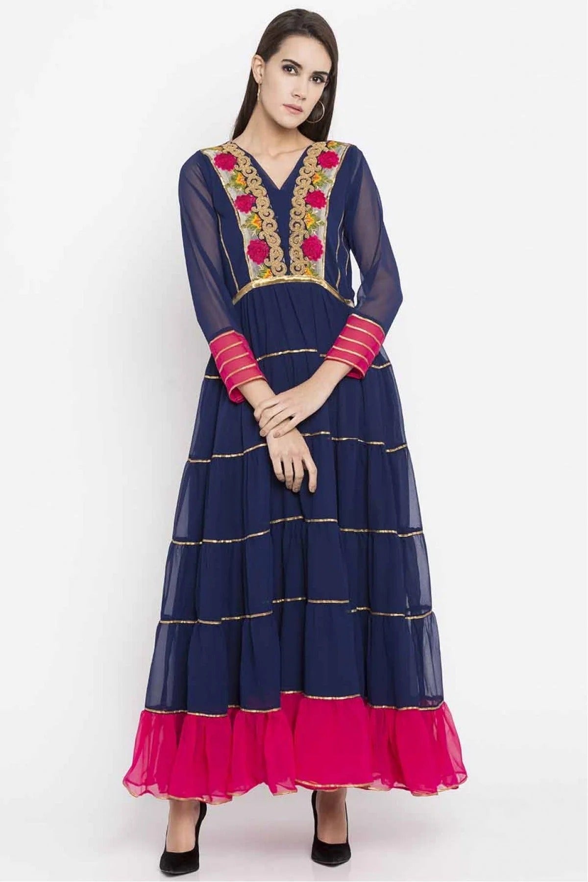 Navy Blue Colour Plus Size Faux Georgette Kurti KR1070440
