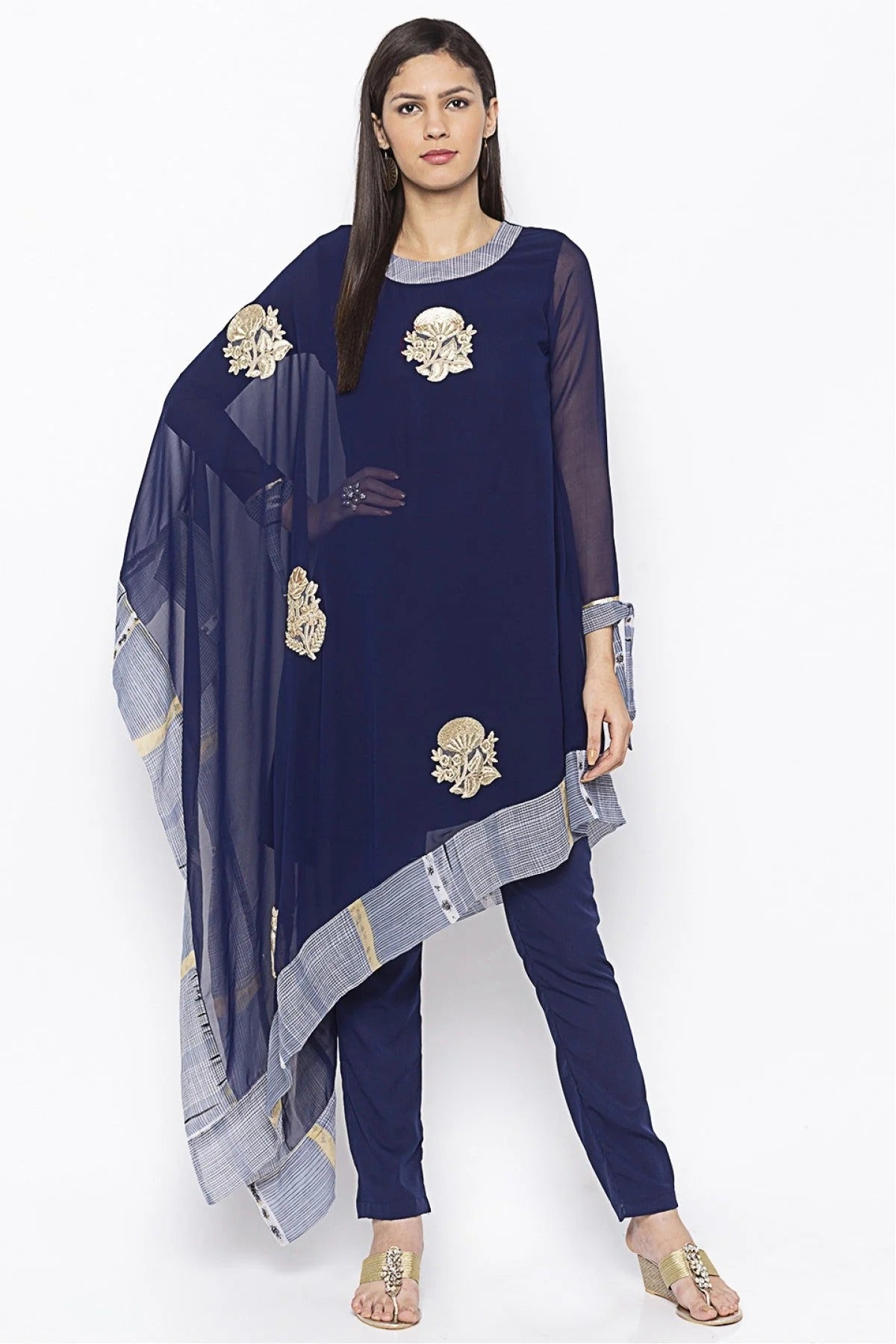 Navy Blue Colour Plus Size Georgette Embroidery Kurti KR1070638