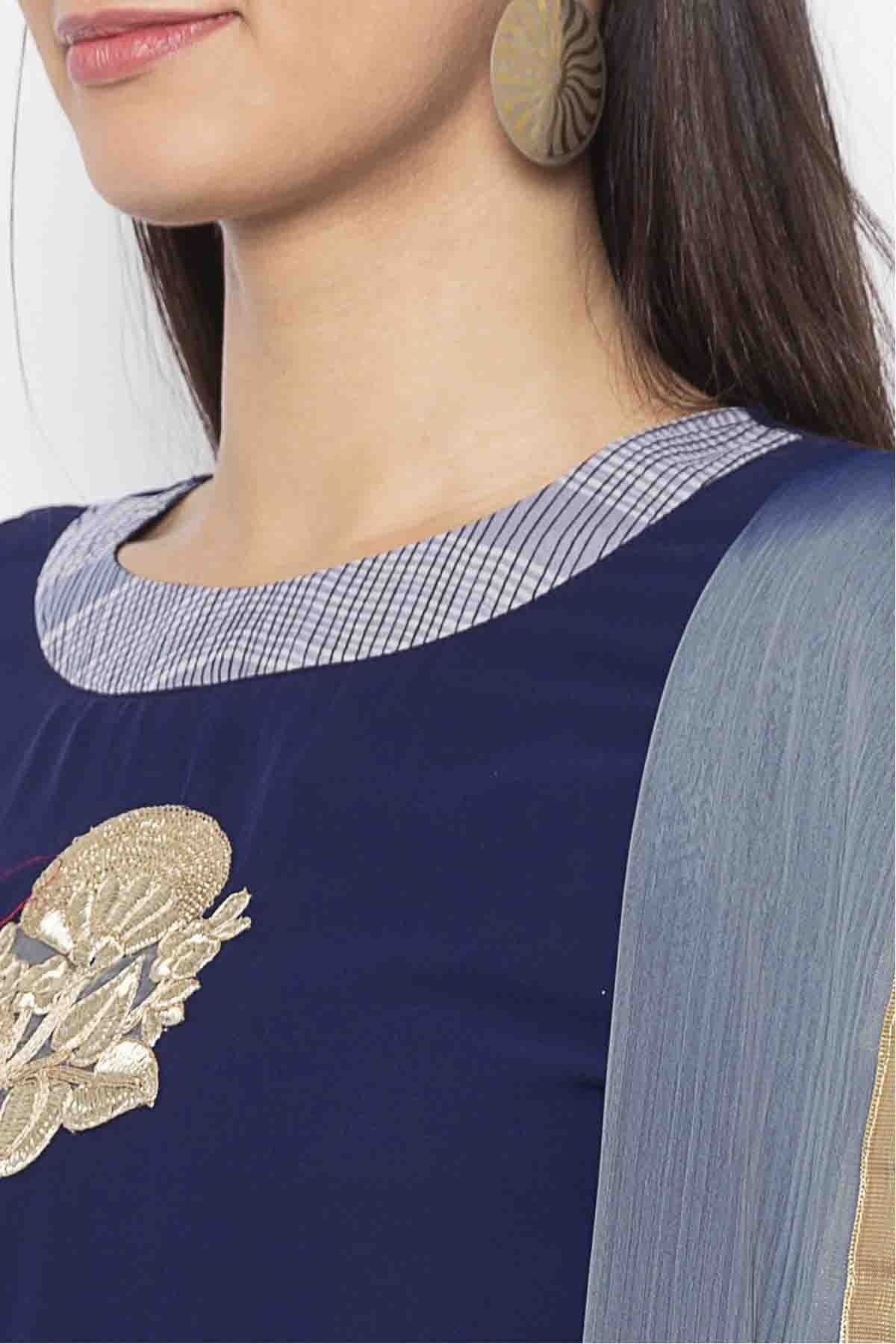 Navy Blue Colour Plus Size Georgette Embroidery Pant Style Suit BW1070308 B