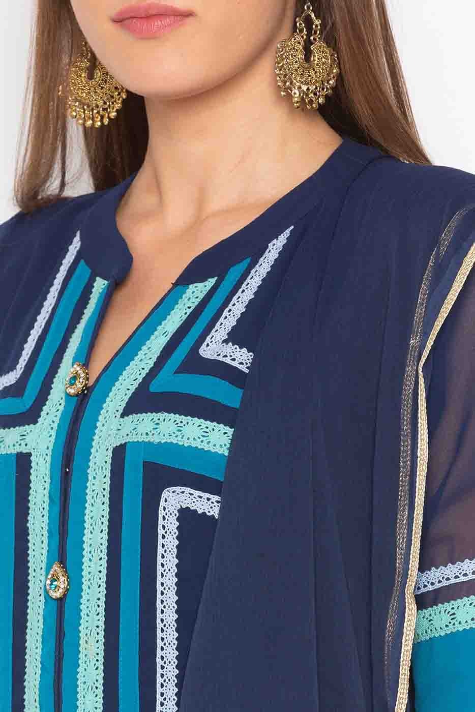 Navy Blue Colour Plus Size Stitched Georgette Embroidery Palazzo Pant Suit BW1070225 B