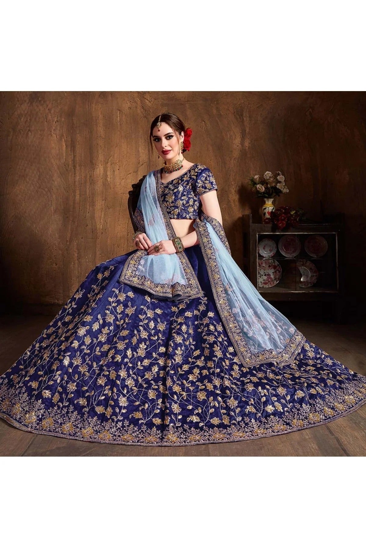 Navy Blue Colour Raw Silk Lehenga Choli LC1010060 C