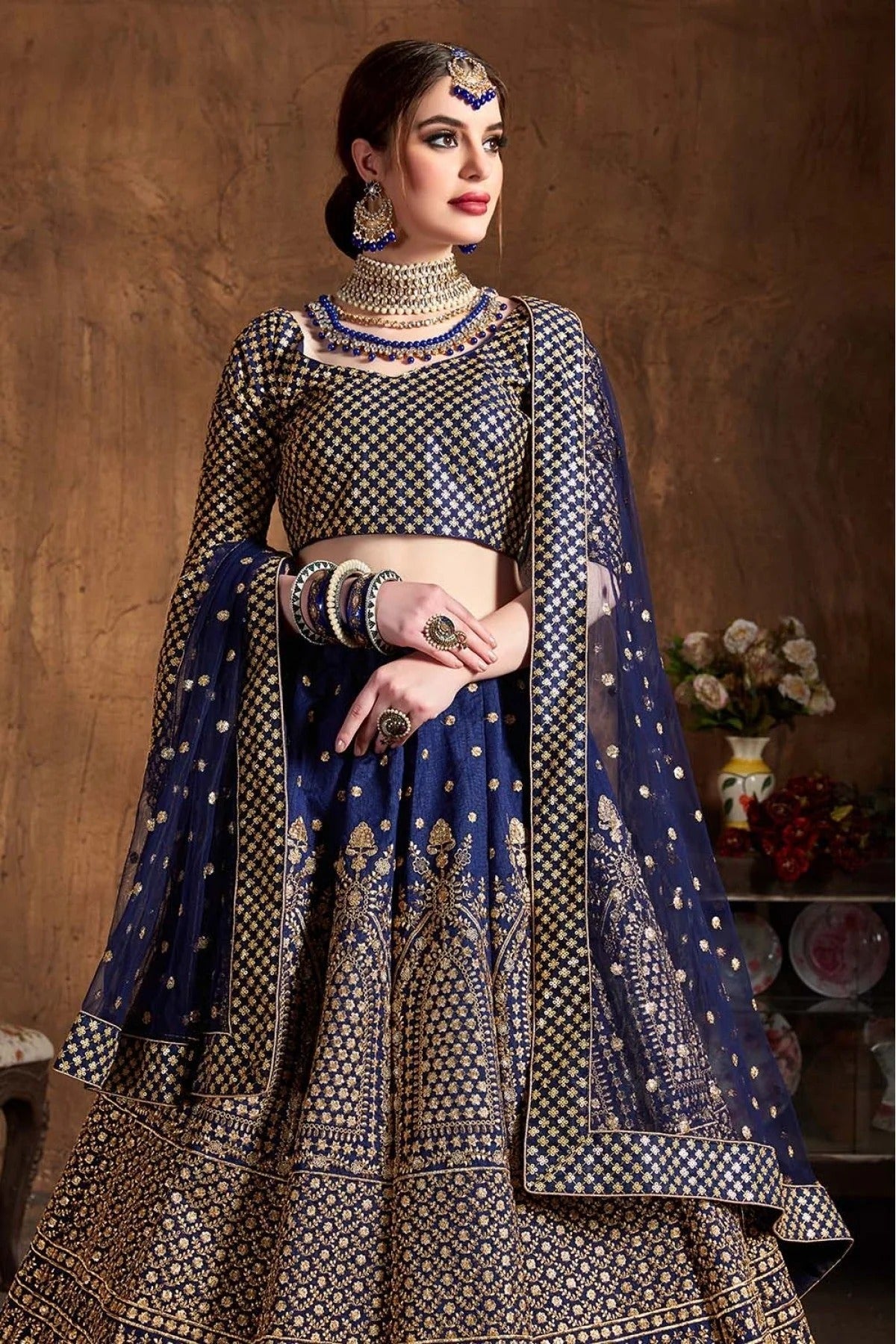 Navy Blue Colour Raw Silk Lehenga Choli LC1010067 C