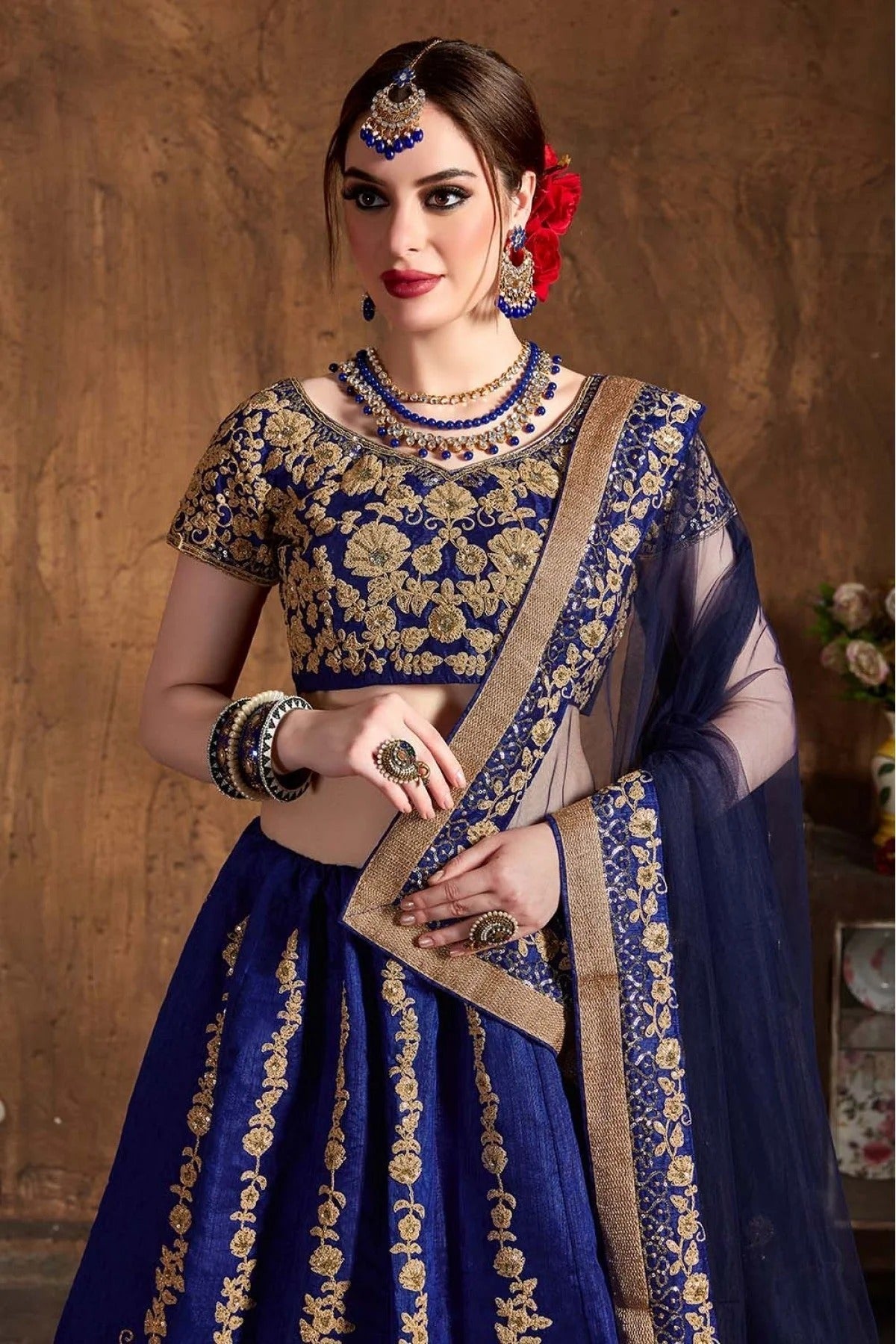 Navy Blue Colour Raw Silk Lehenga Choli LC1010070 C